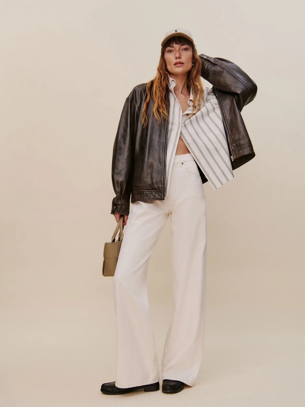 Cary High Rise Slouchy Wide Leg Jeans Ivory Denim