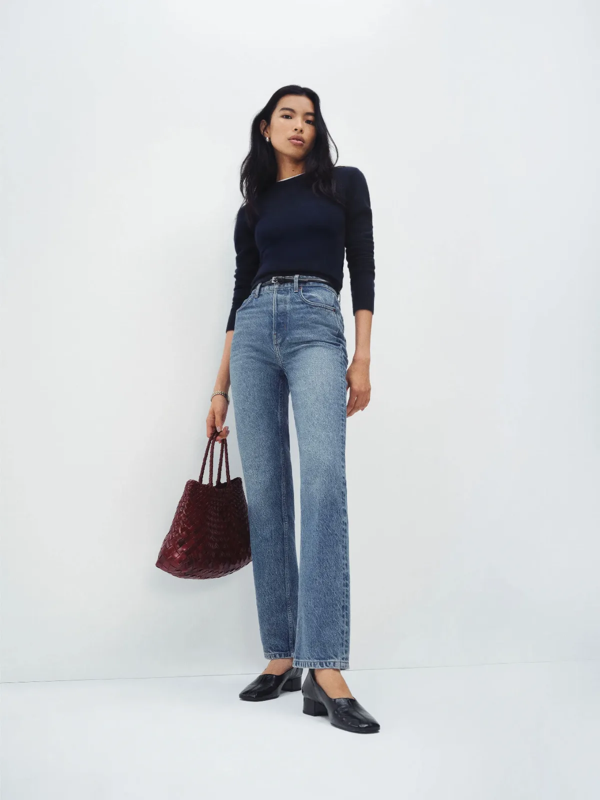 Cynthia High Rise Straight Jeans Blue Denim by Reformation