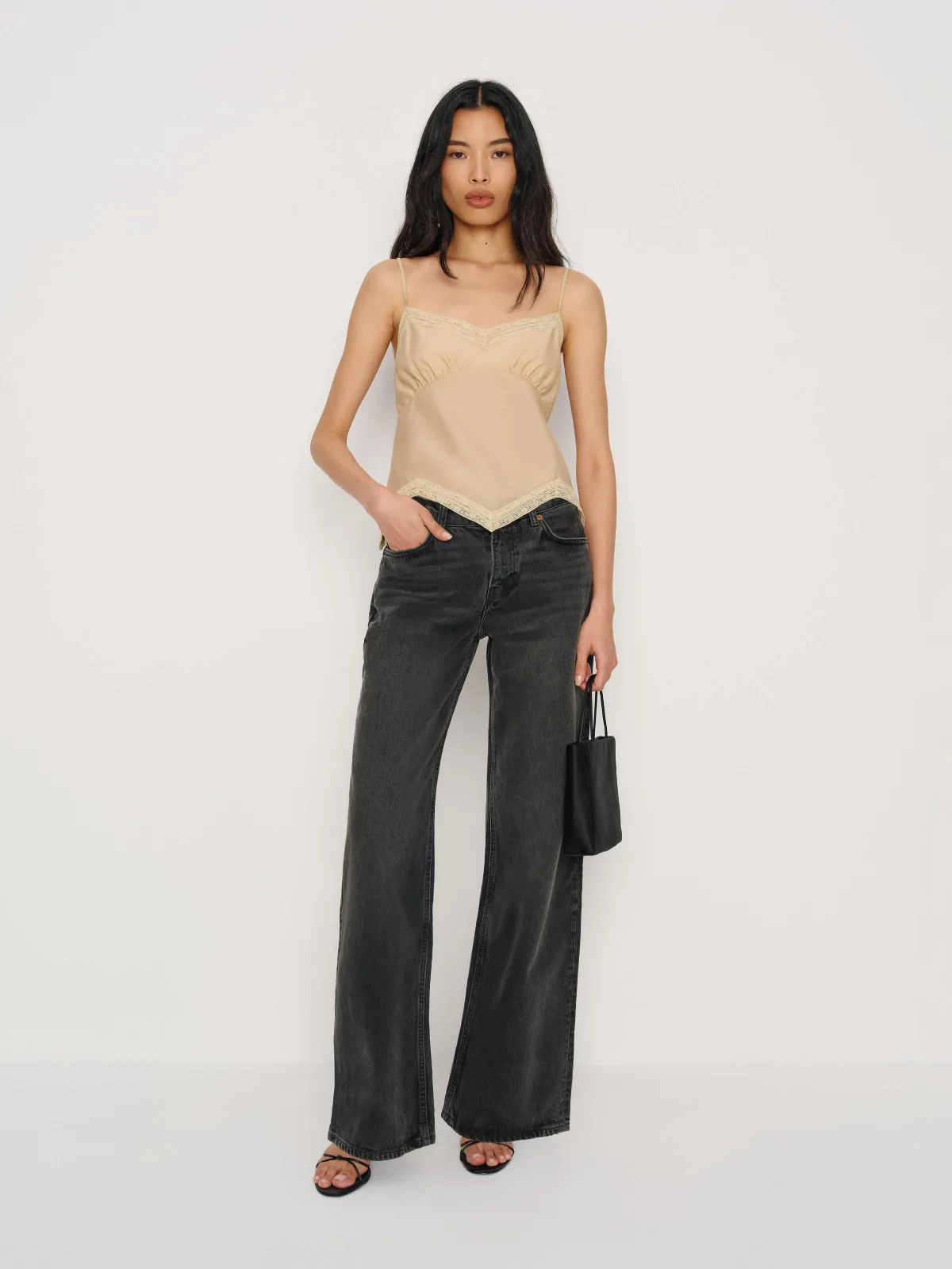 Cary Low Rise Slouchy Wide Leg Jeans Black Denim by Reformation
