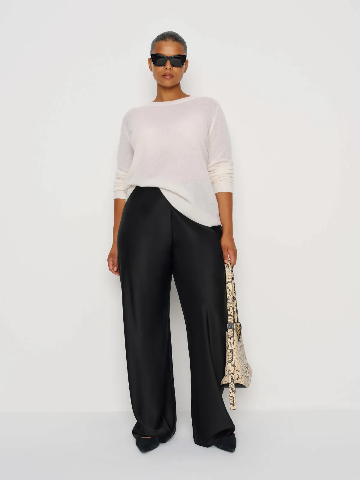 Gale Satin Mid Rise Bias Pant Es by Reformation