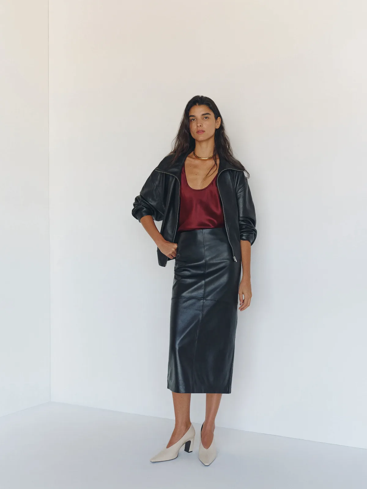 Veda Cole Low Waist Leather Maxi Skirt by Reformation