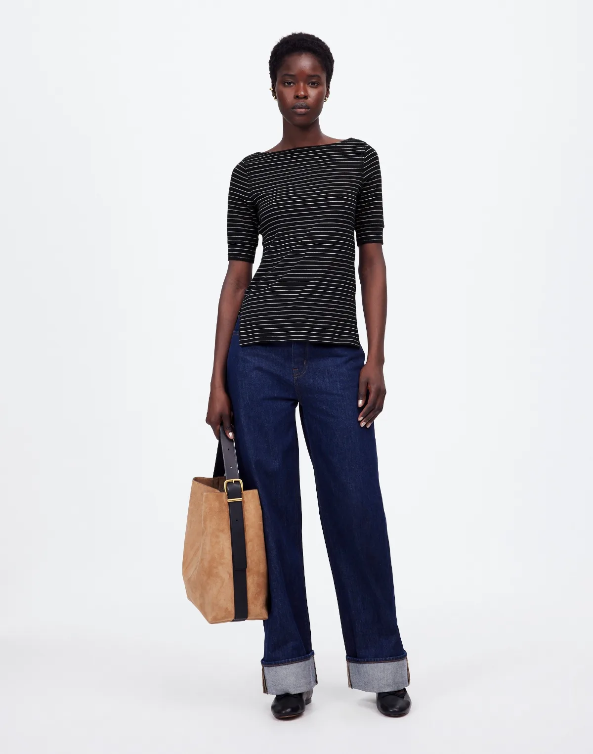 Ribbed Boatneck Tee in Stripe by MW