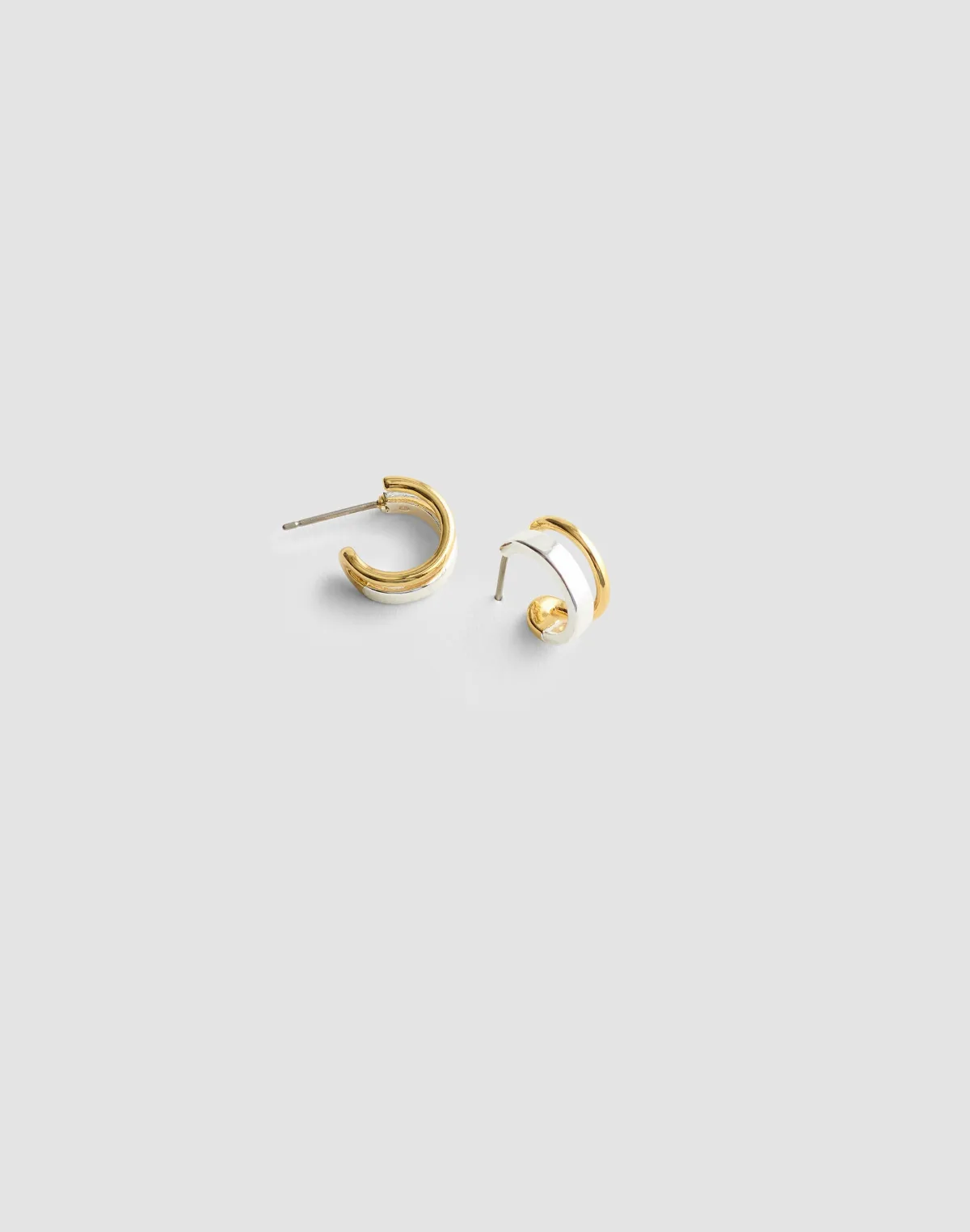 Mixed-Metal Asymmetric Double Huggie-Hoop Earrings by MW