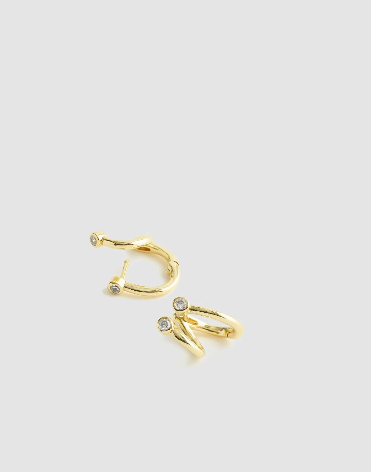 Bezel-Set Crystal Double Huggie Hoop Earrings