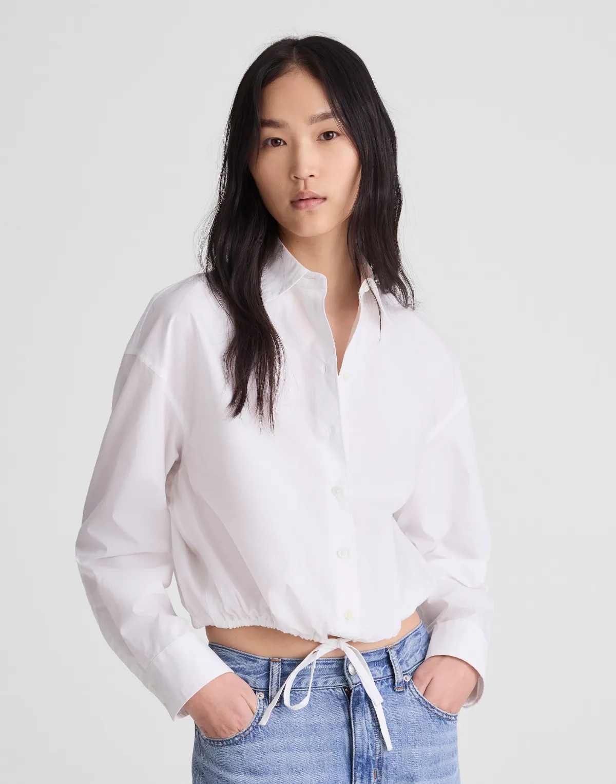 Drawstring Button-Up Shirt in Poplin by MW