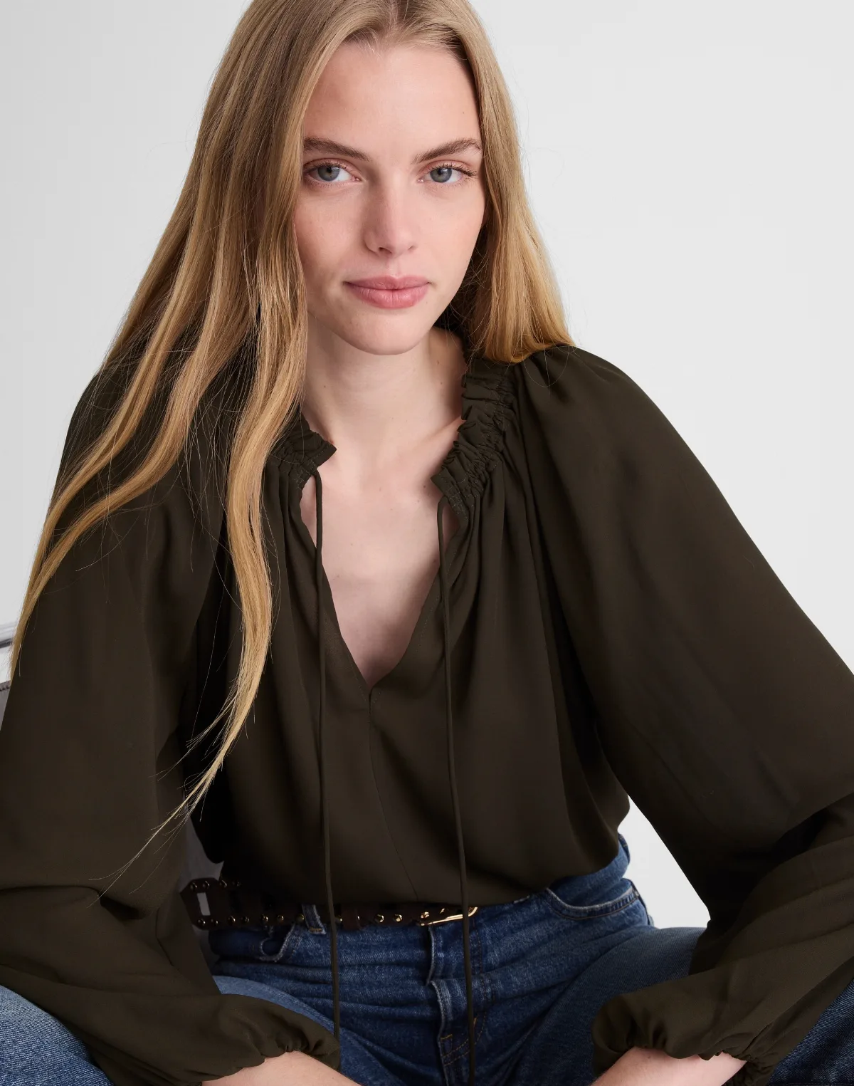 Tie-Neck Long-Sleeve Top by MW