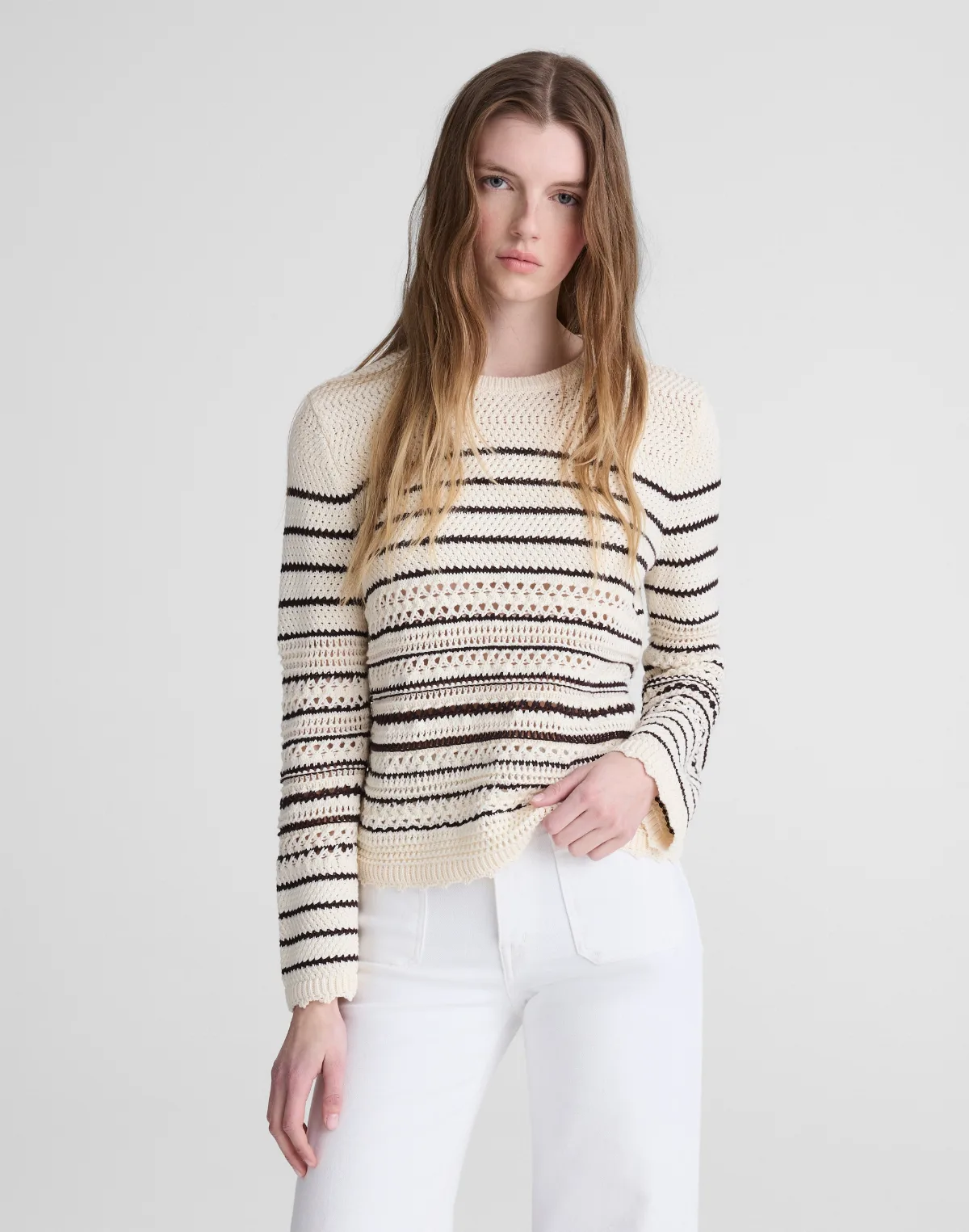 Striped Open-Stitch Sweater in 100% Cotton by MW