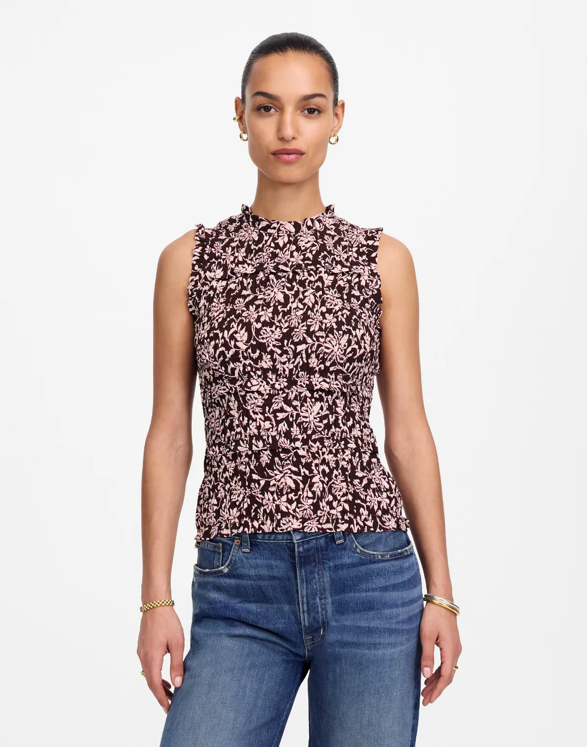 Ruffled Smocked Top in Floral by MW