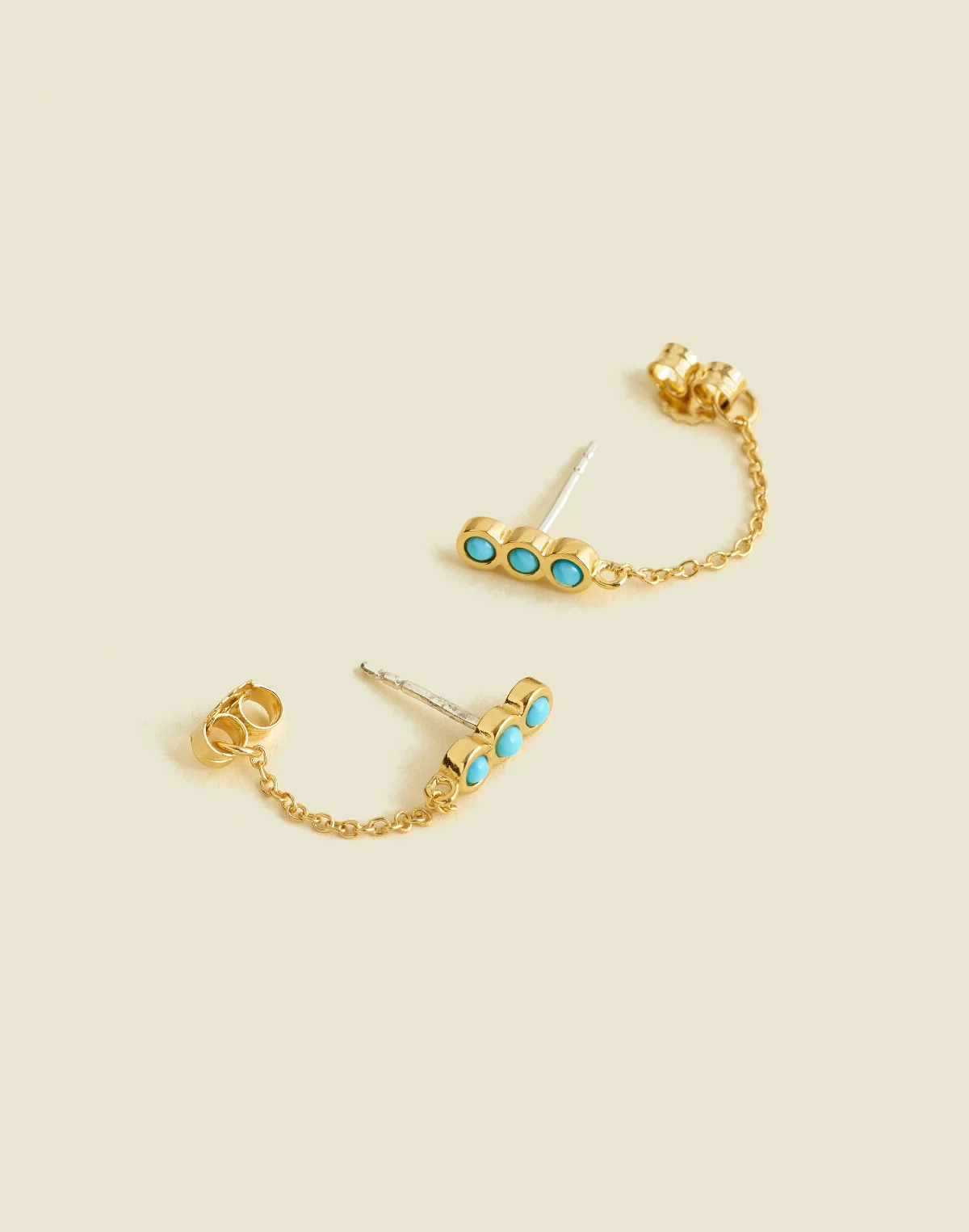 Demi-Fine Bezel Set Turquoise Chain Stud Earrings by MW