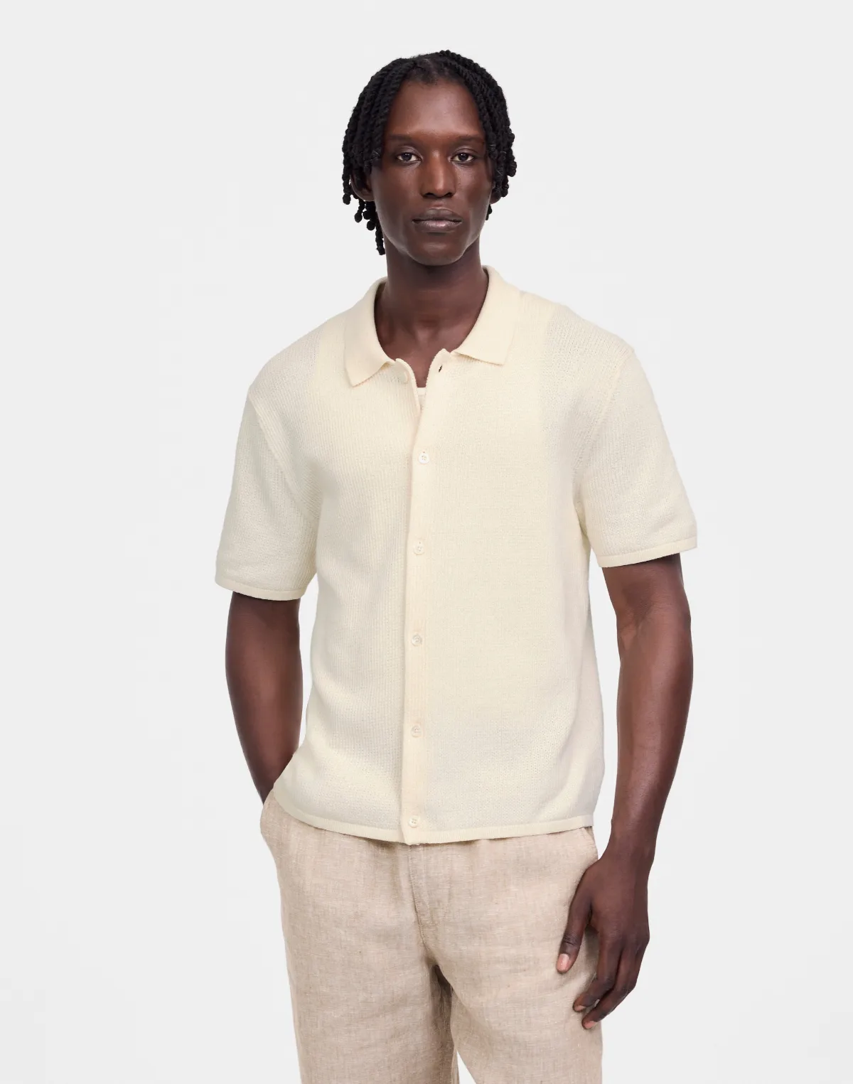 Tuck-Stitch Button-Up Sweater Polo by MW