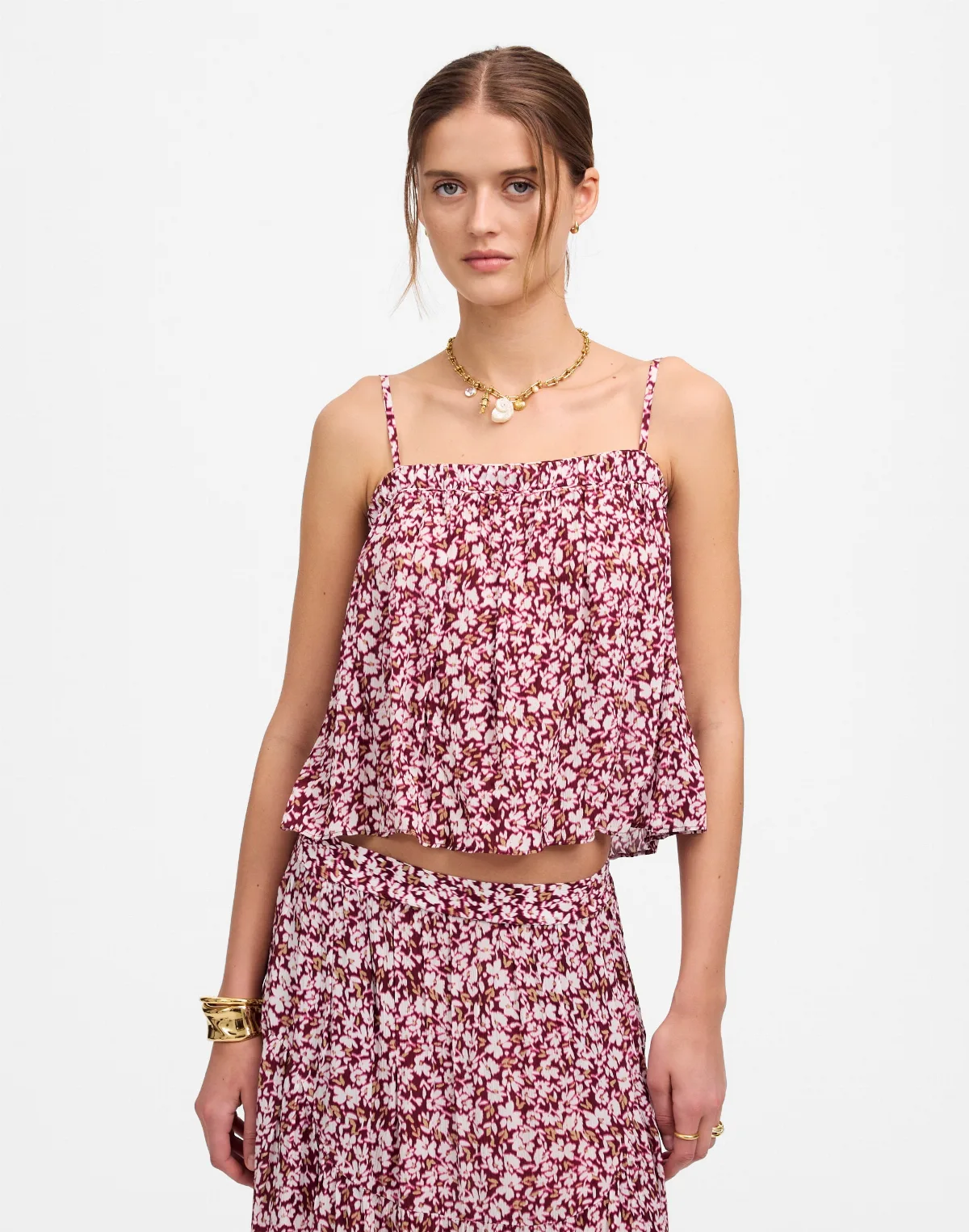 Shirred Squareneck Tank in Floral