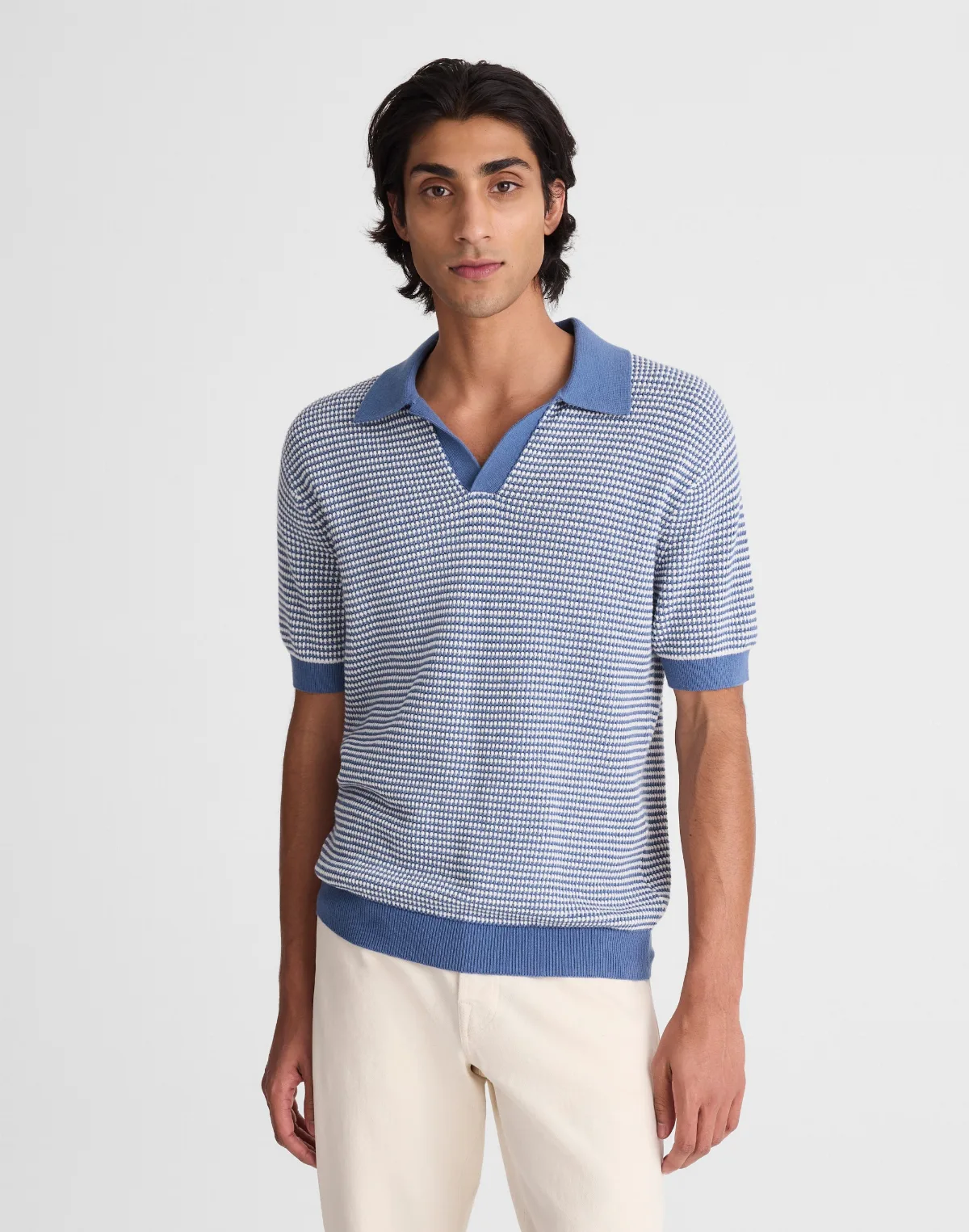 Textured-Stitch Johnny-Collar Sweater Polo by MW