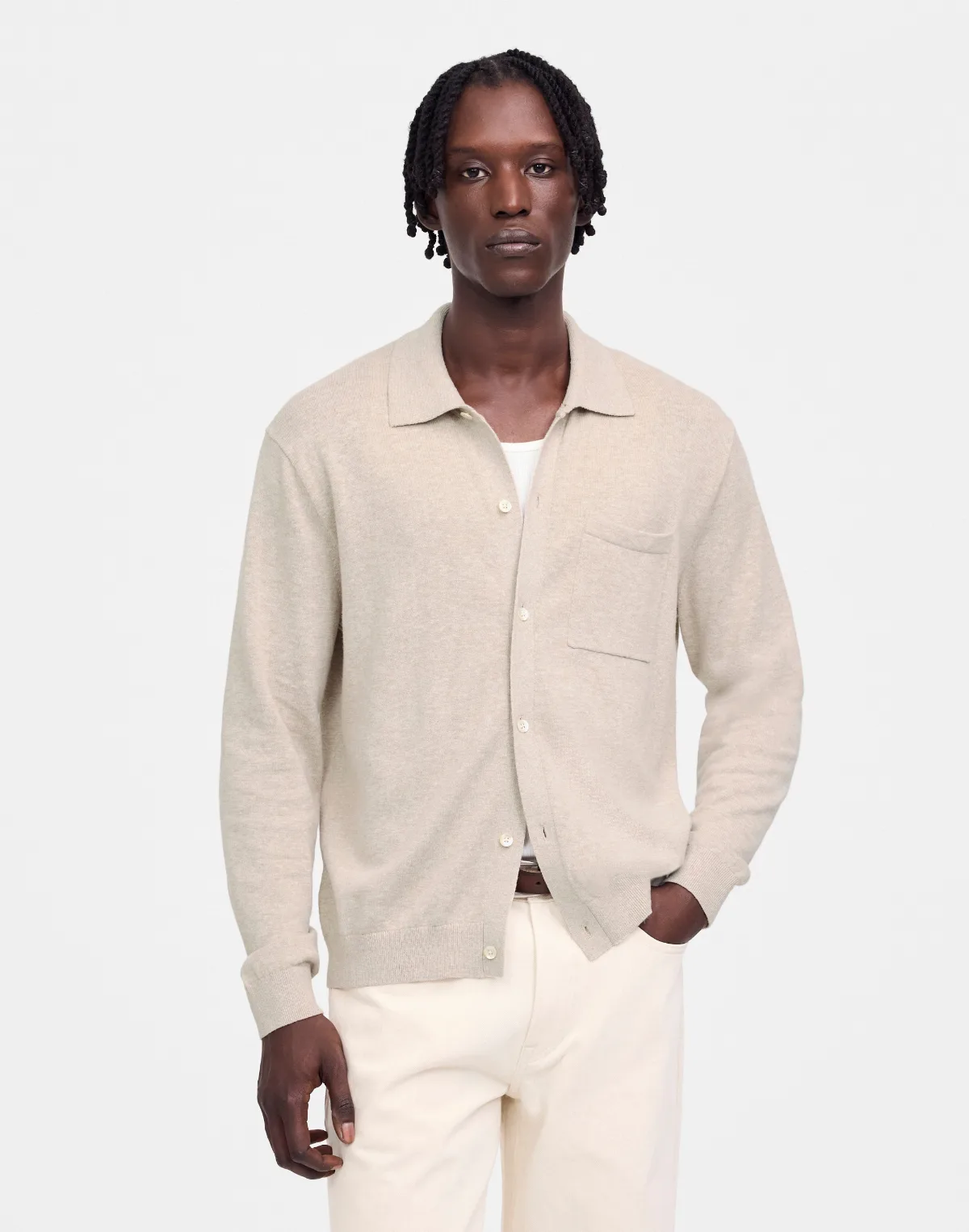 Button-Up Sweater Polo in Lightweight Cotton-Linen Blend by MW