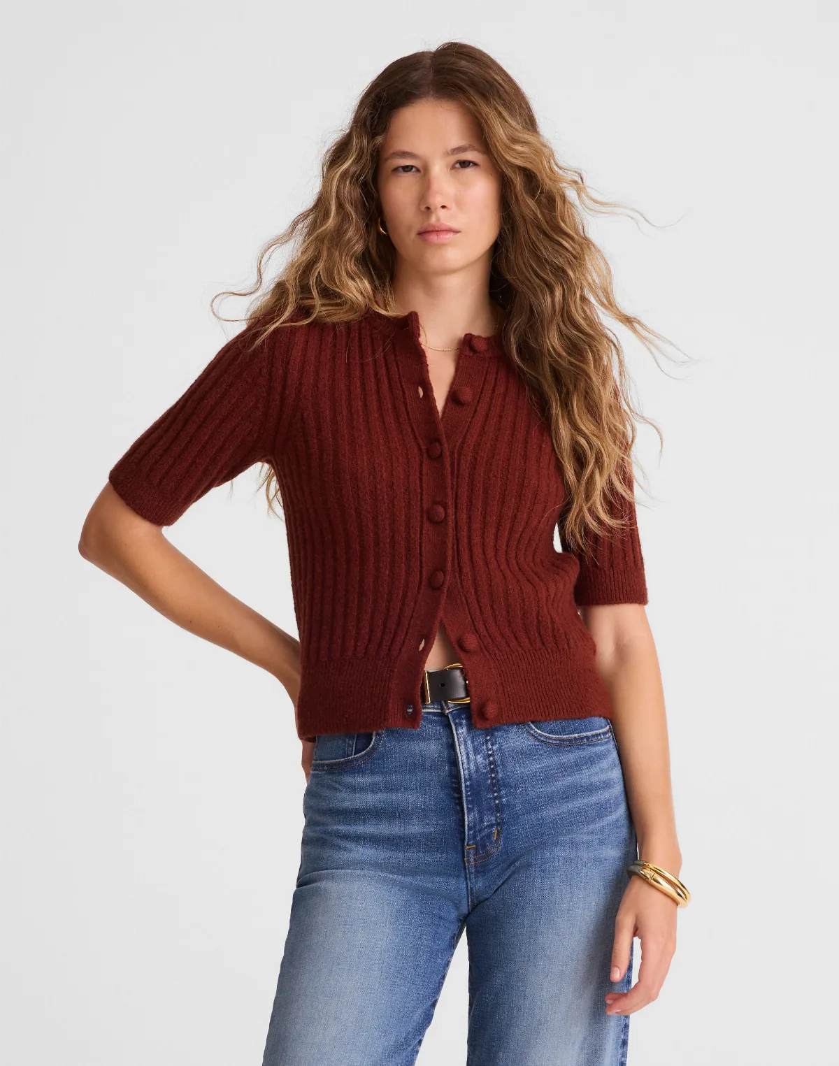Short Puff-Sleeve Cardigan by MW