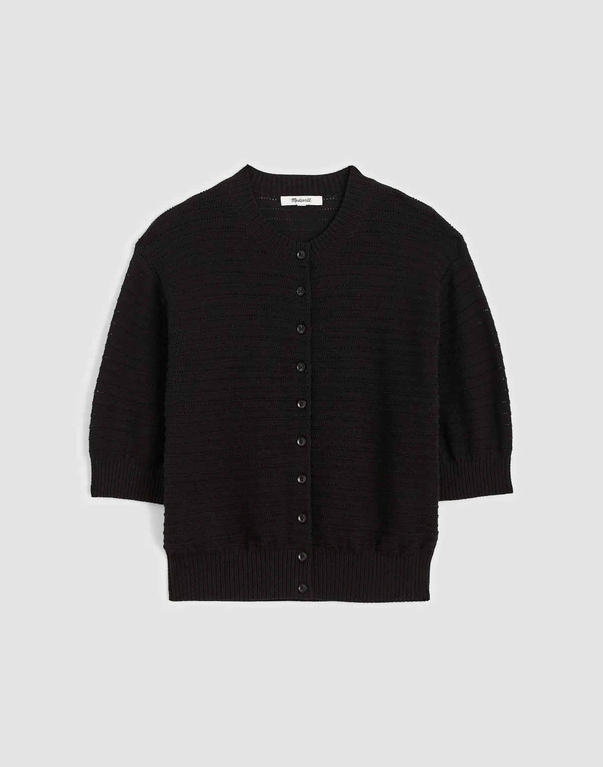 Textured Short-Sleeve Cardigan in 100% Cotton