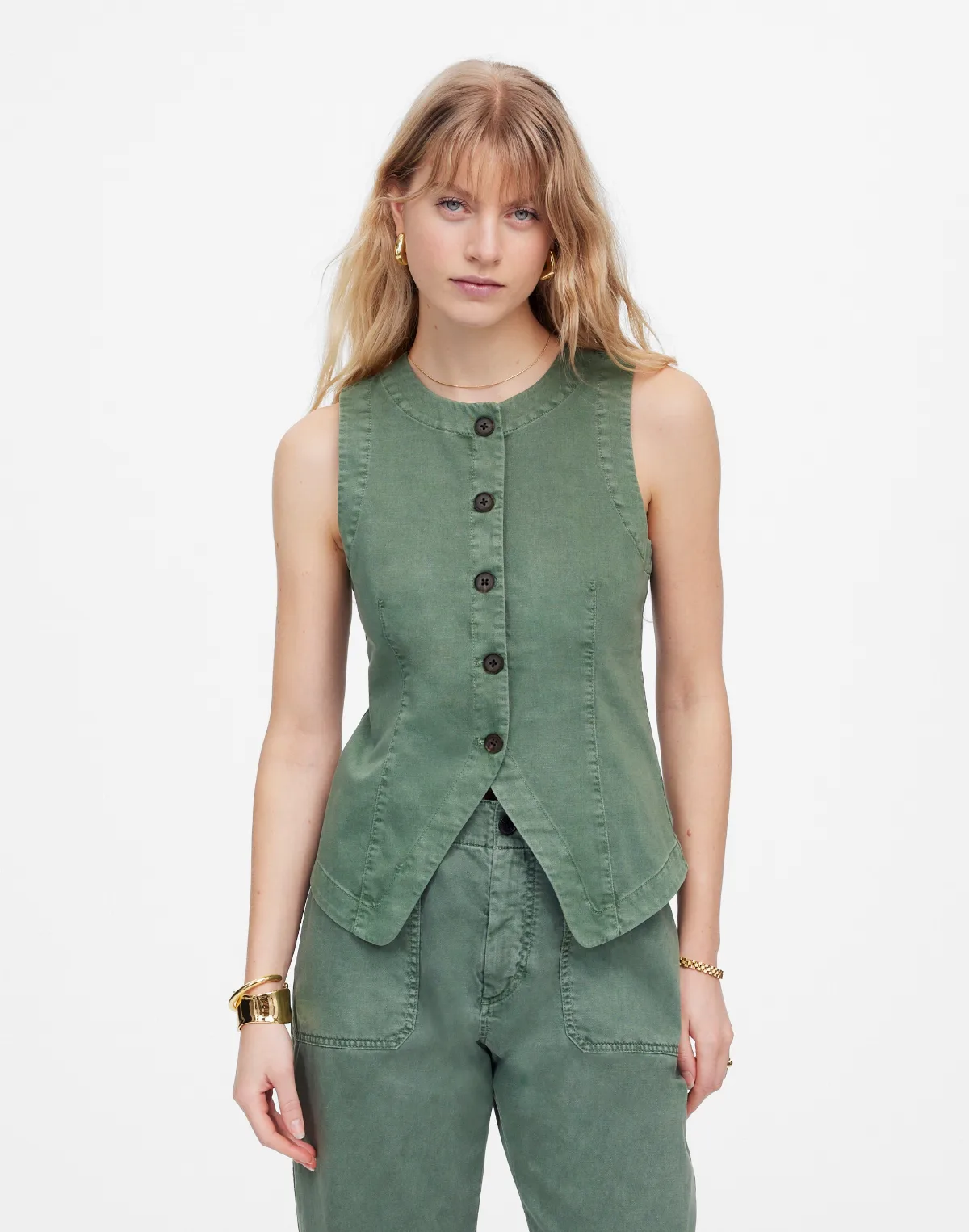 Twill Crewneck Vest in Garment Dye by MW