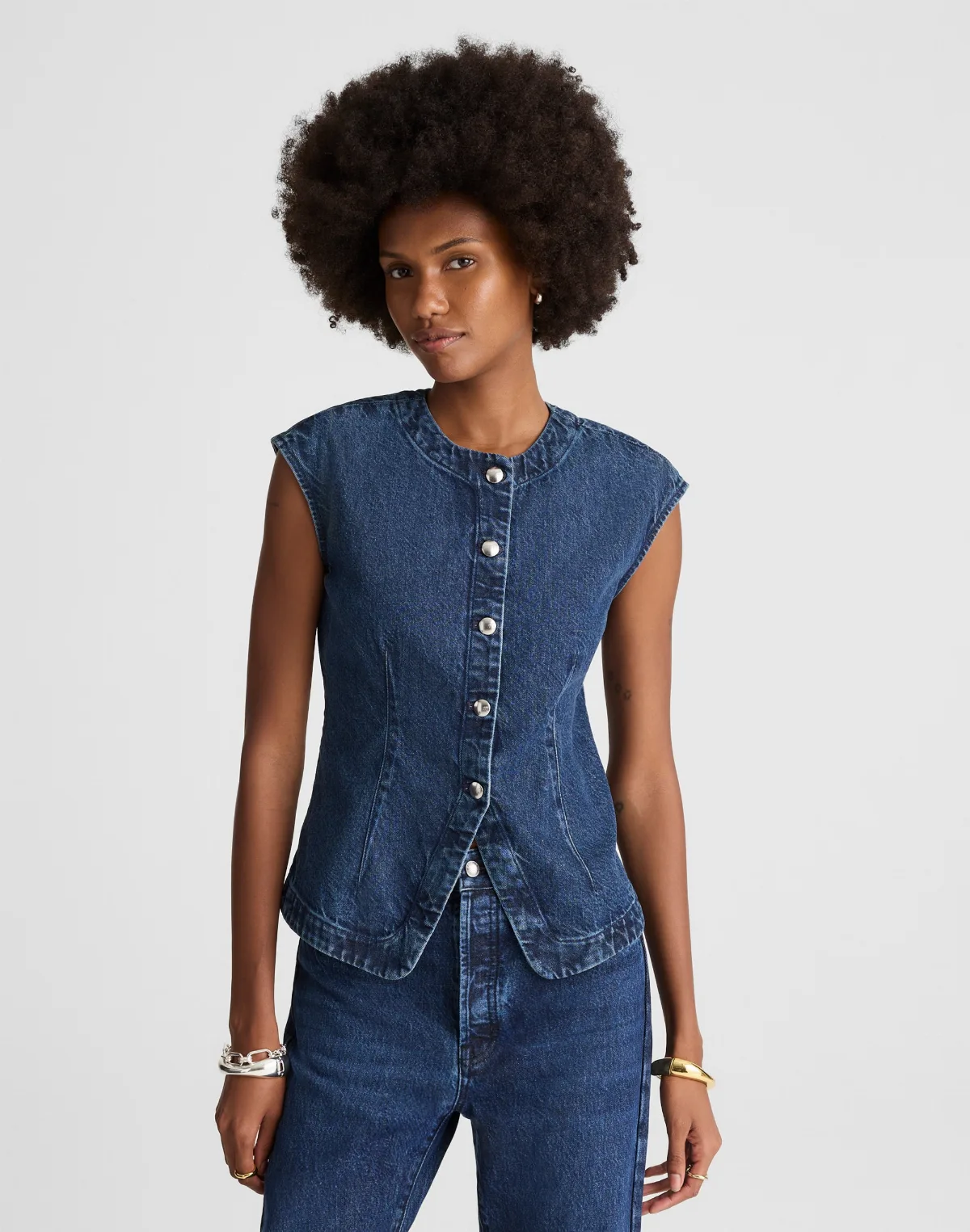 Denim Cap-Sleeve Vest by MW