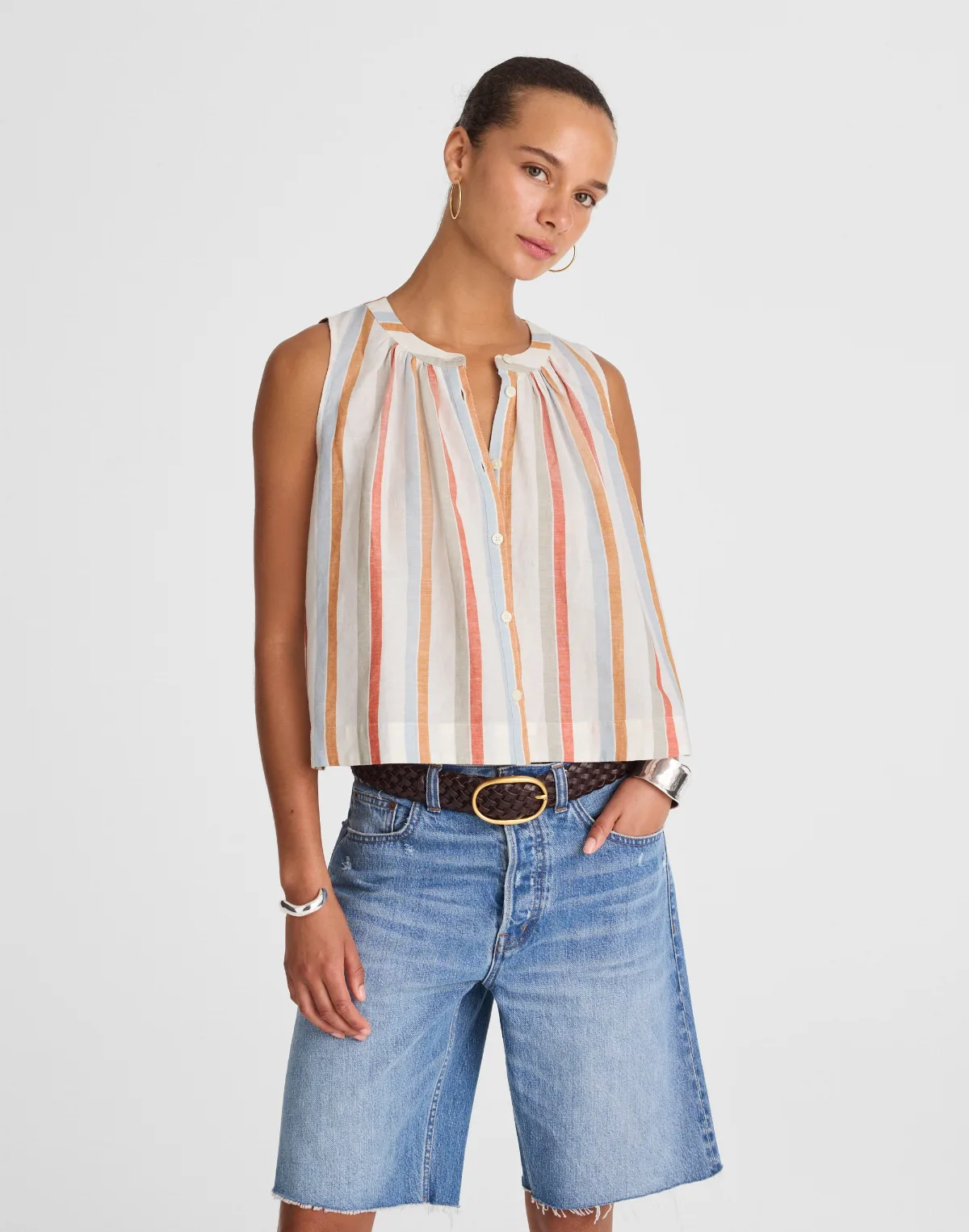 Button-Front Tank in Linen-Cotton by MW