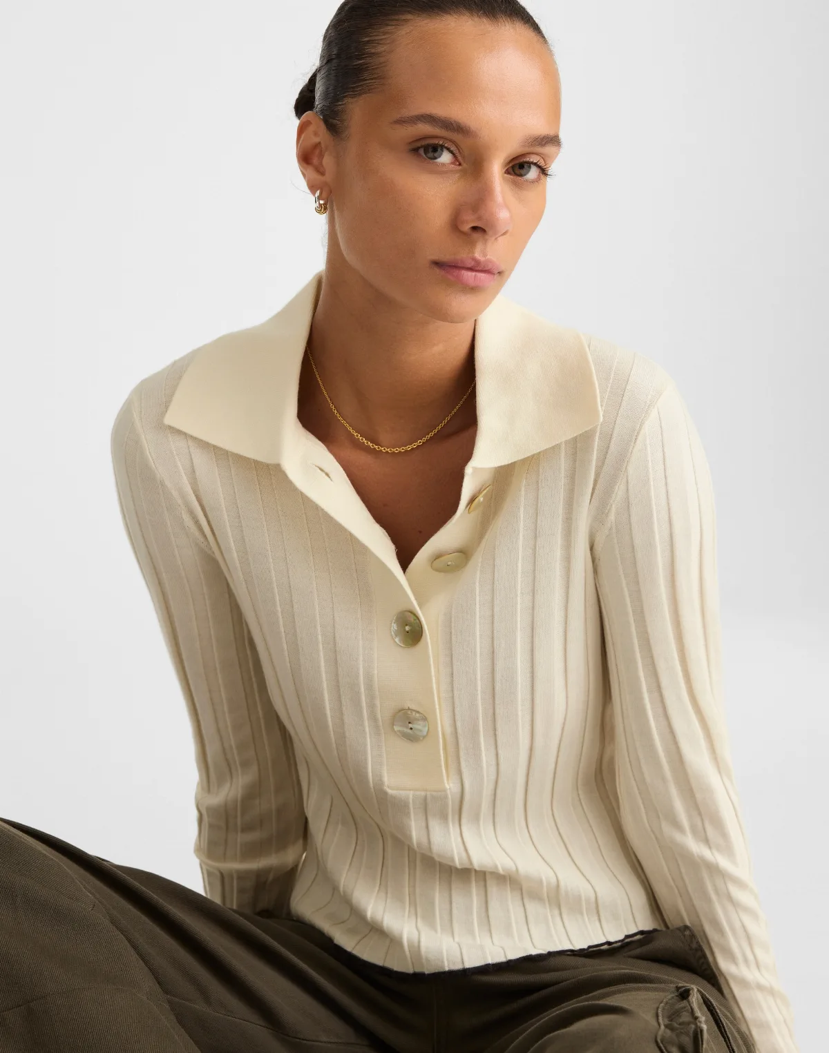 Ribbed Polo Sweater by MW