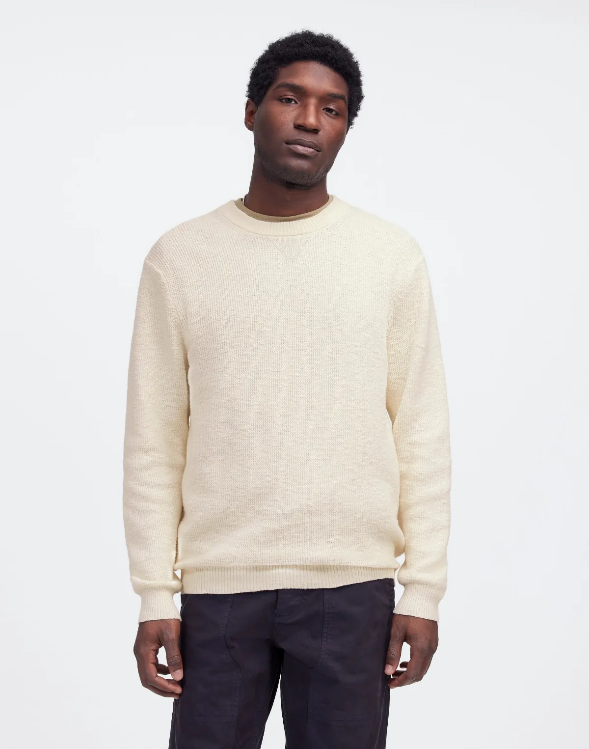 Waffle-Knit Crewneck Sweater by MW
