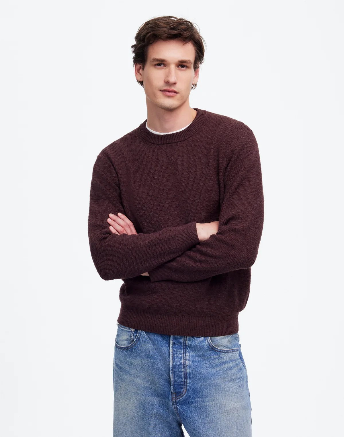 Waffle-Knit Crewneck Sweater