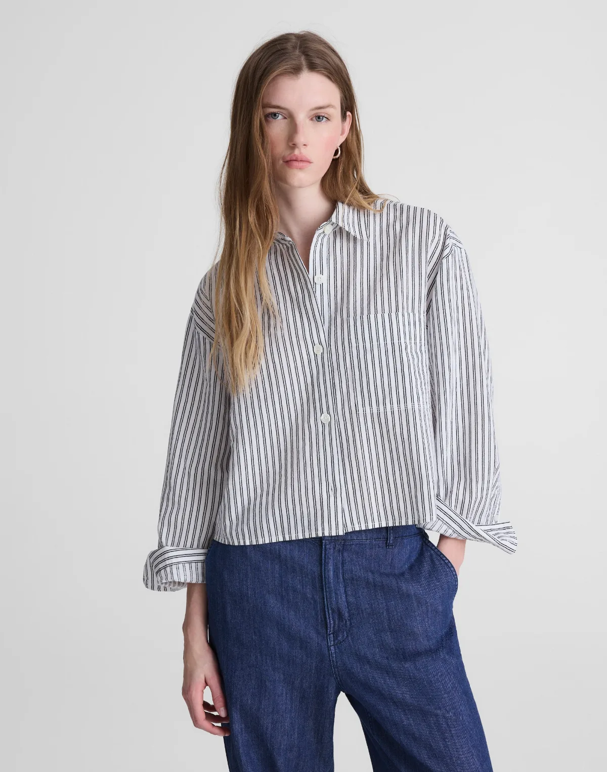 Straight-Hem Shirt in Linen-Cotton Blend