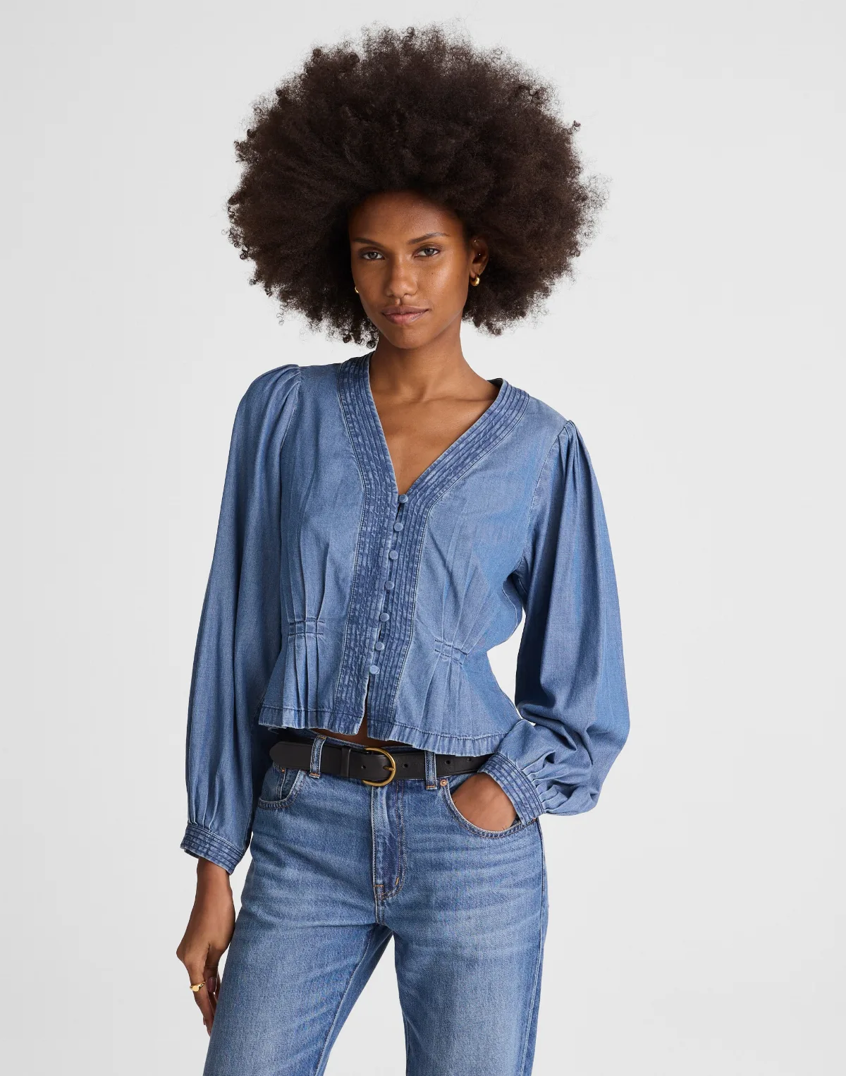 Denim Button-Front Top by MW
