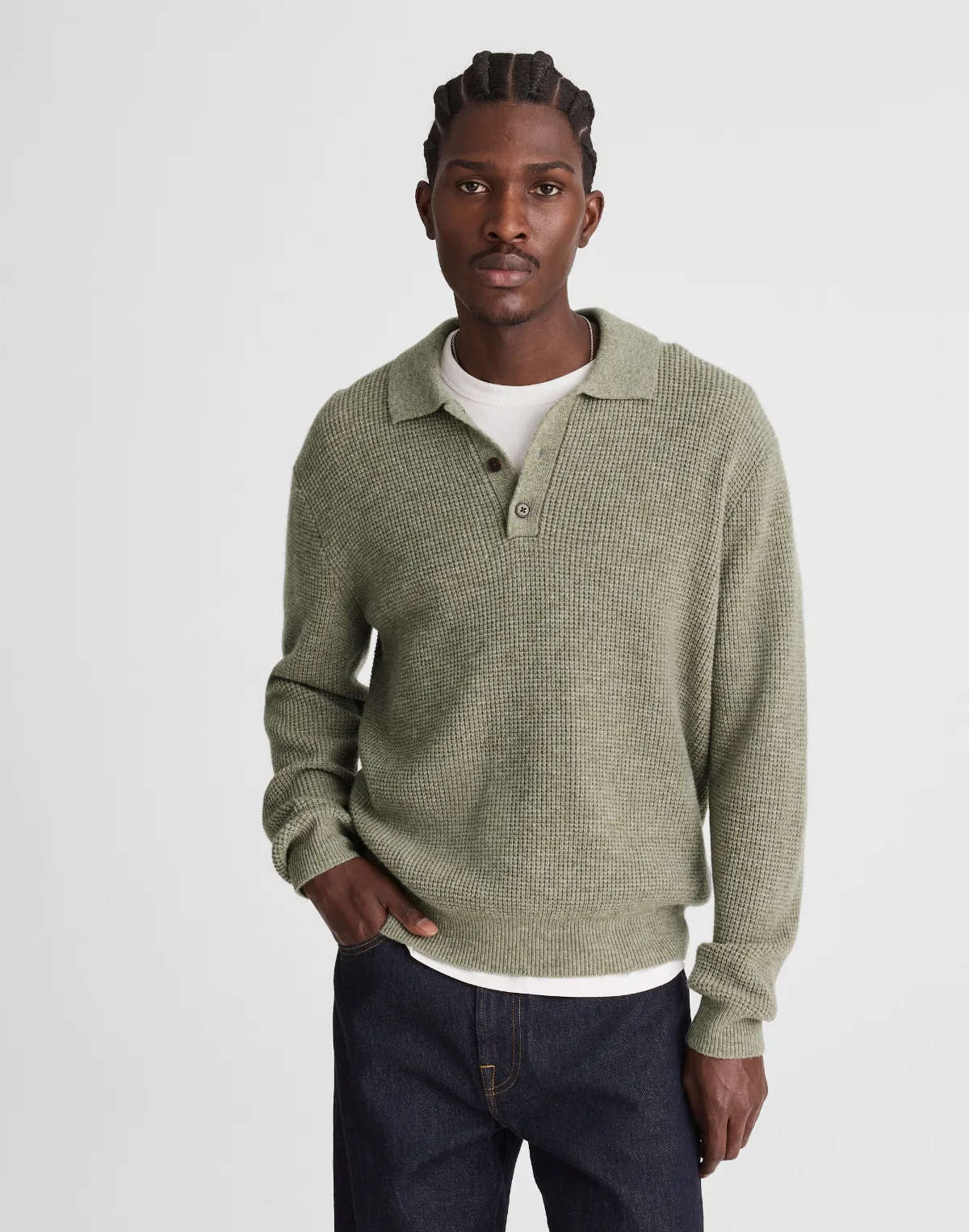 Waffle-Knit Sweater Polo