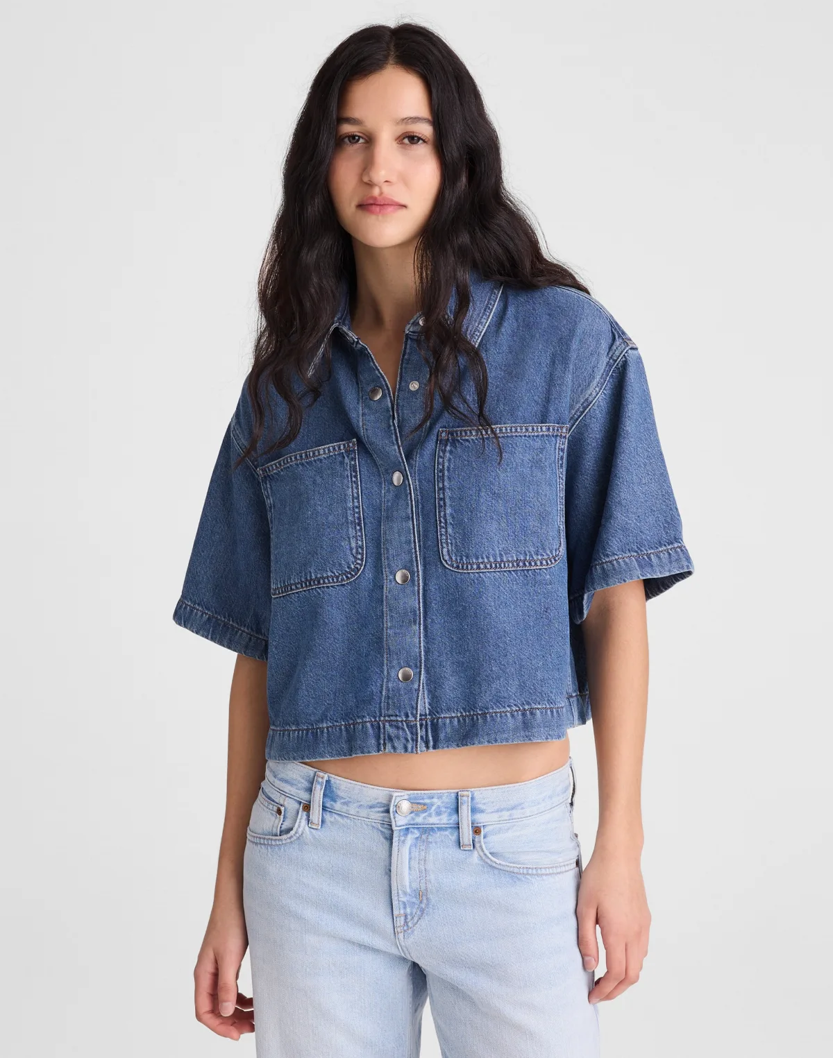 Airy Denim Boxy-Crop Shirt by MW