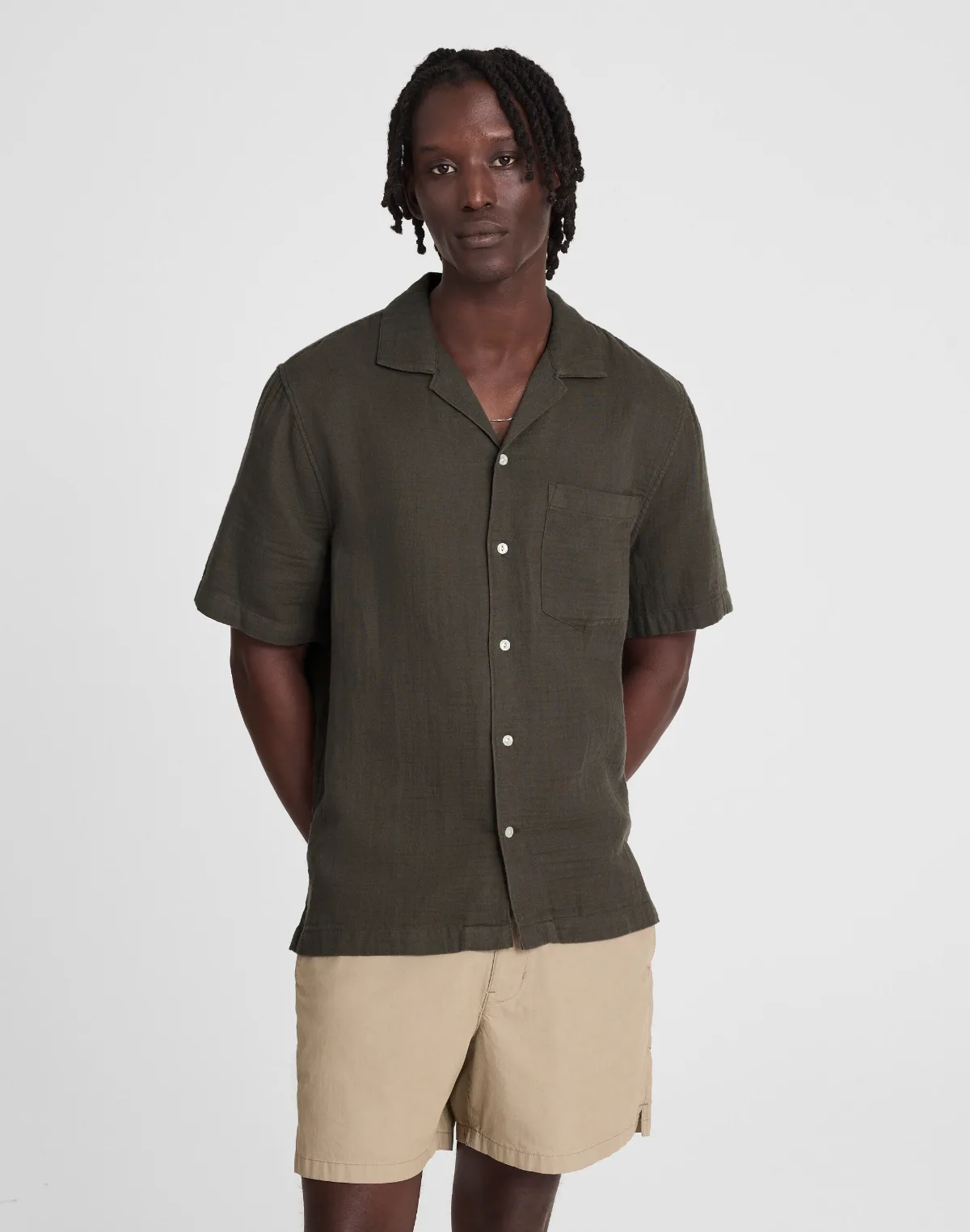 Indigo-Dyed Short-Sleeve Button-Up Shirt by MW