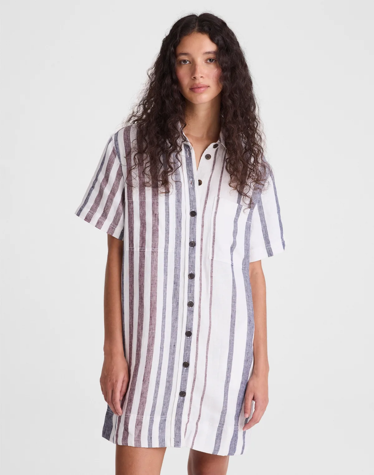 Relaxed Mini Shirtdress in 100% Linen by MW