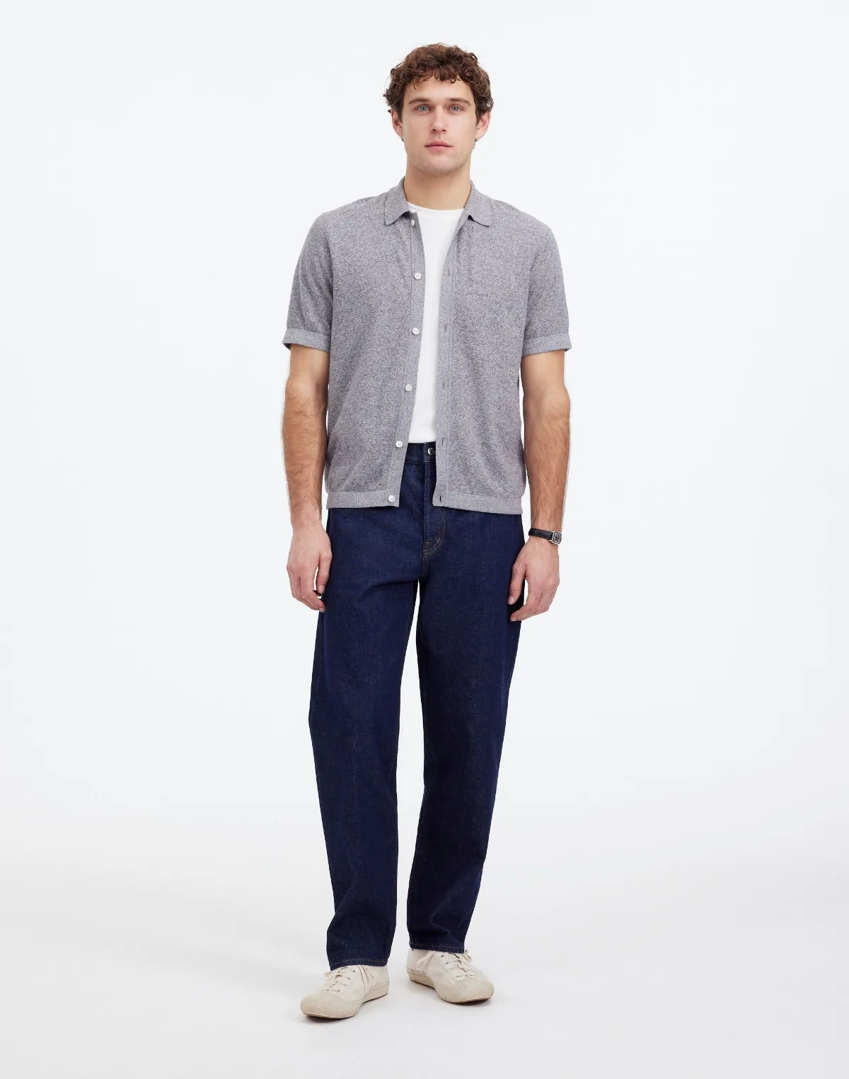 Marled Cotton Button-Up Sweater Polo by MW