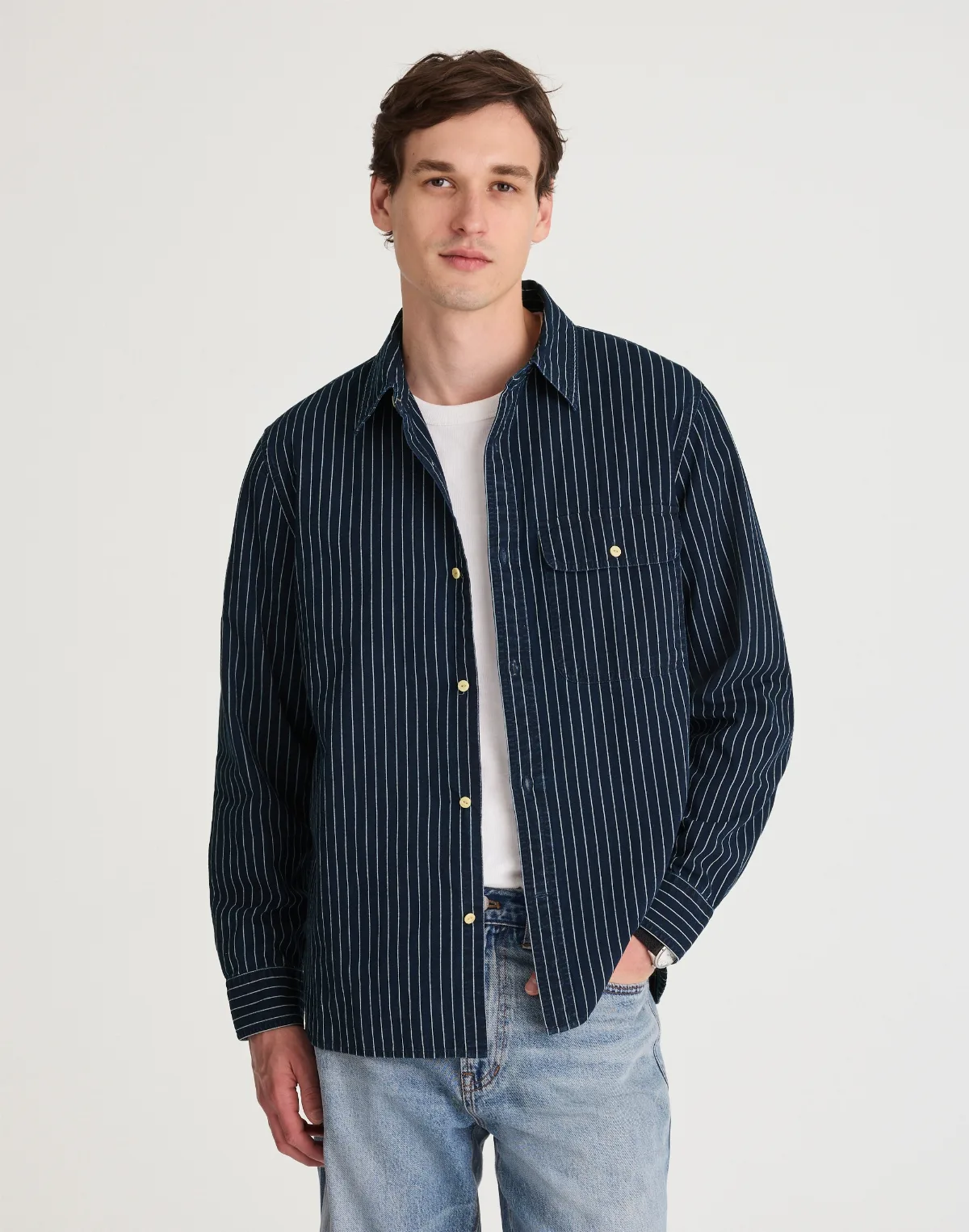 Indigo-Dyed Stripe Work Shirt by MW