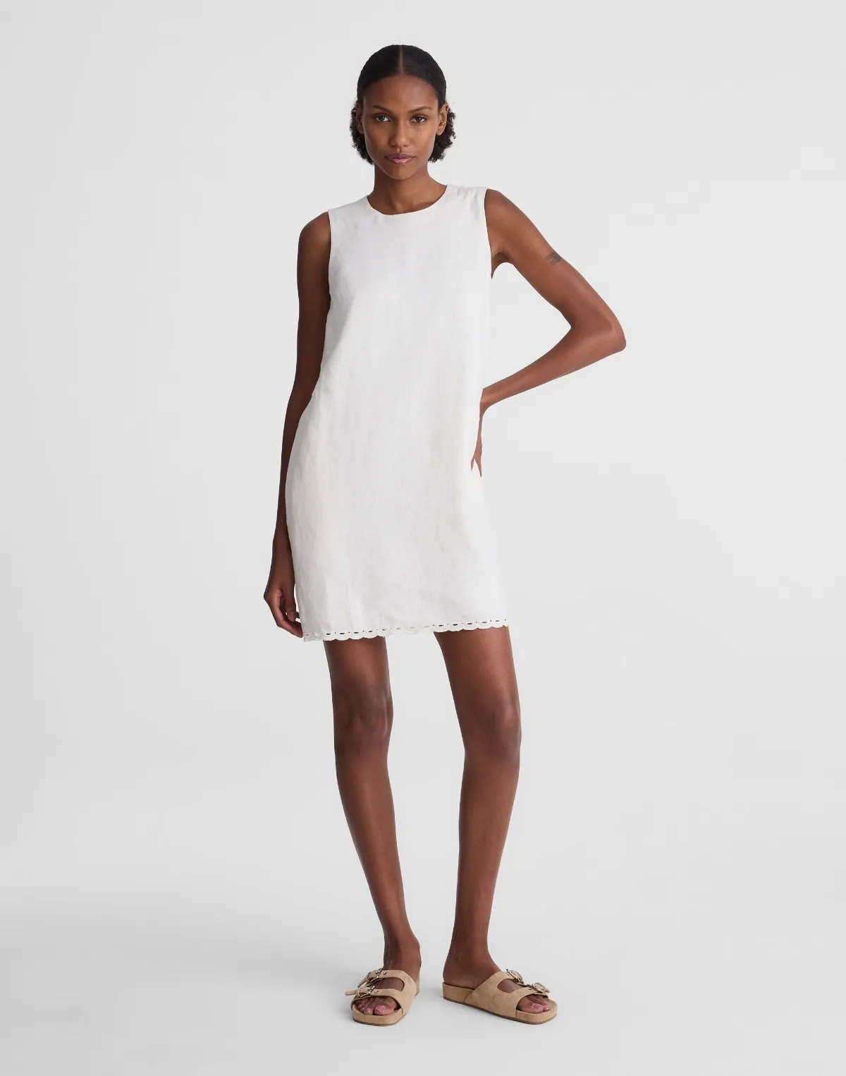 Embroidered Mini Shift Dress in 100% Linen by MW
