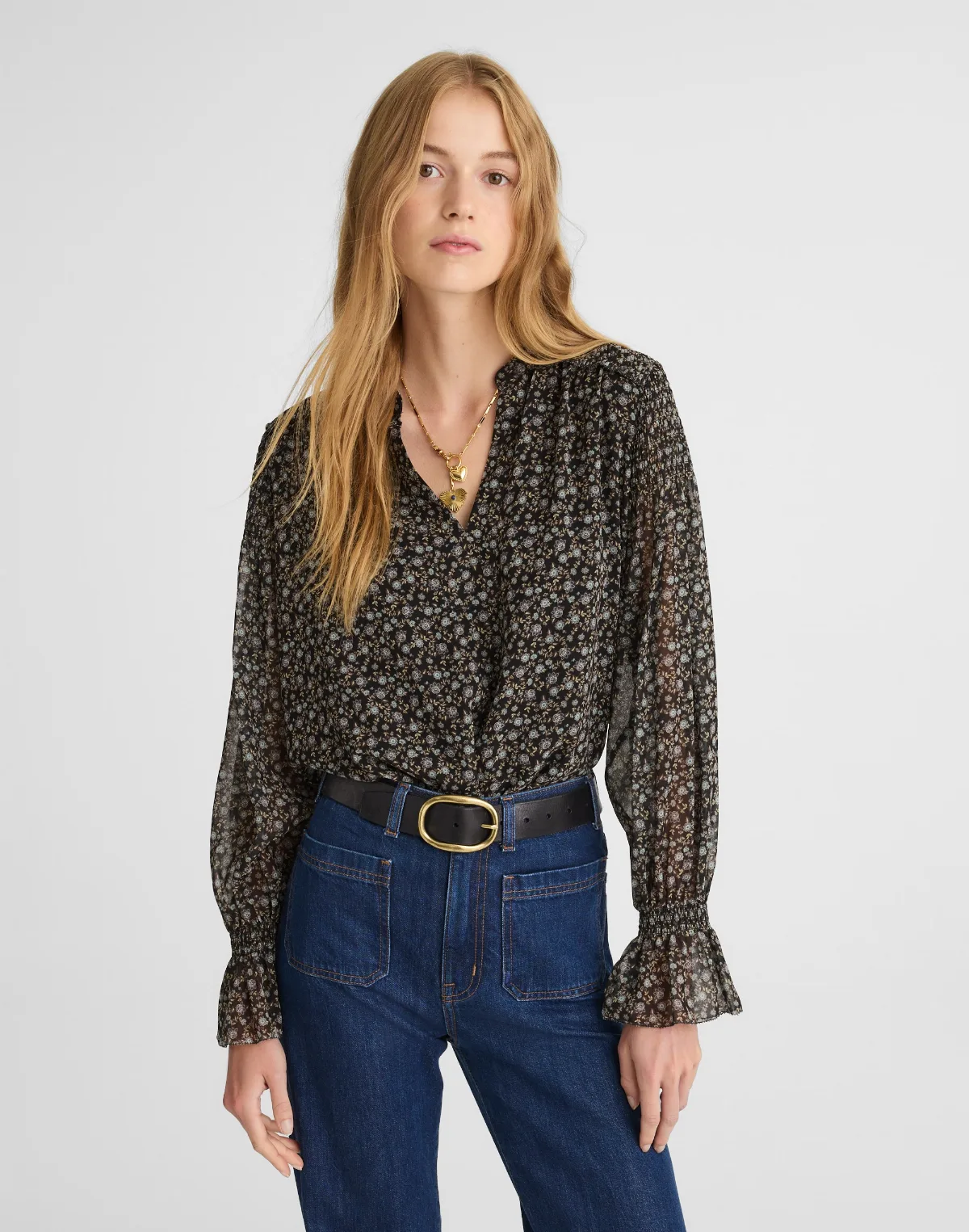 Semi-Sheer Split-Neck Top by MW