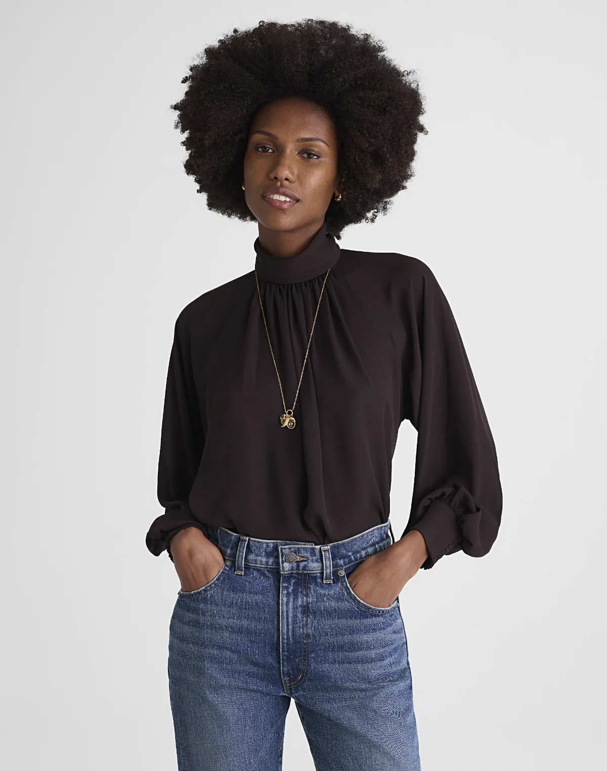 Turtleneck Long-Sleeve Top in Chiffon by MW