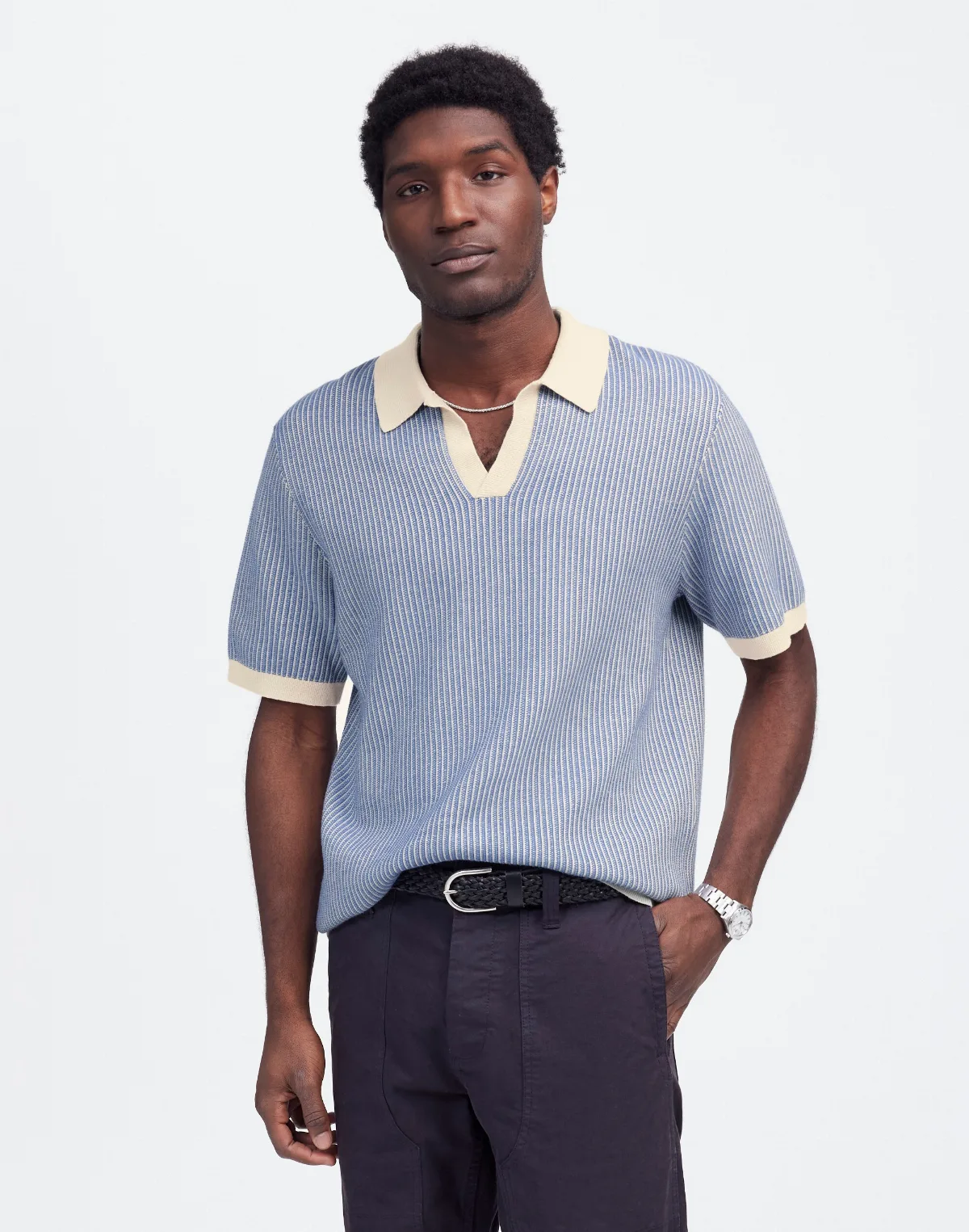 Tuck Stitch Johnny-Collar Sweater Polo by MW