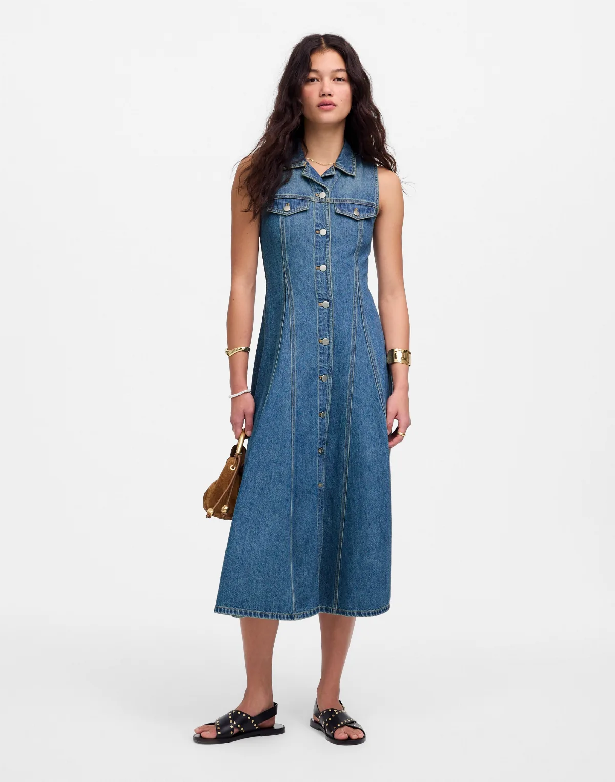 Pleated Midi Shirtdress in Billings Wash: Airy Denim Edition