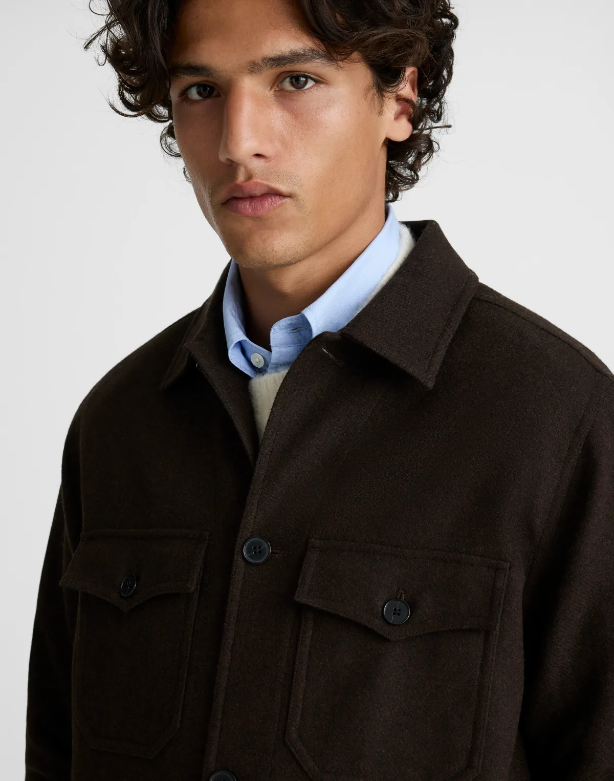 Patch-Pocket Shirt-Jacket in Wool Blend by MW