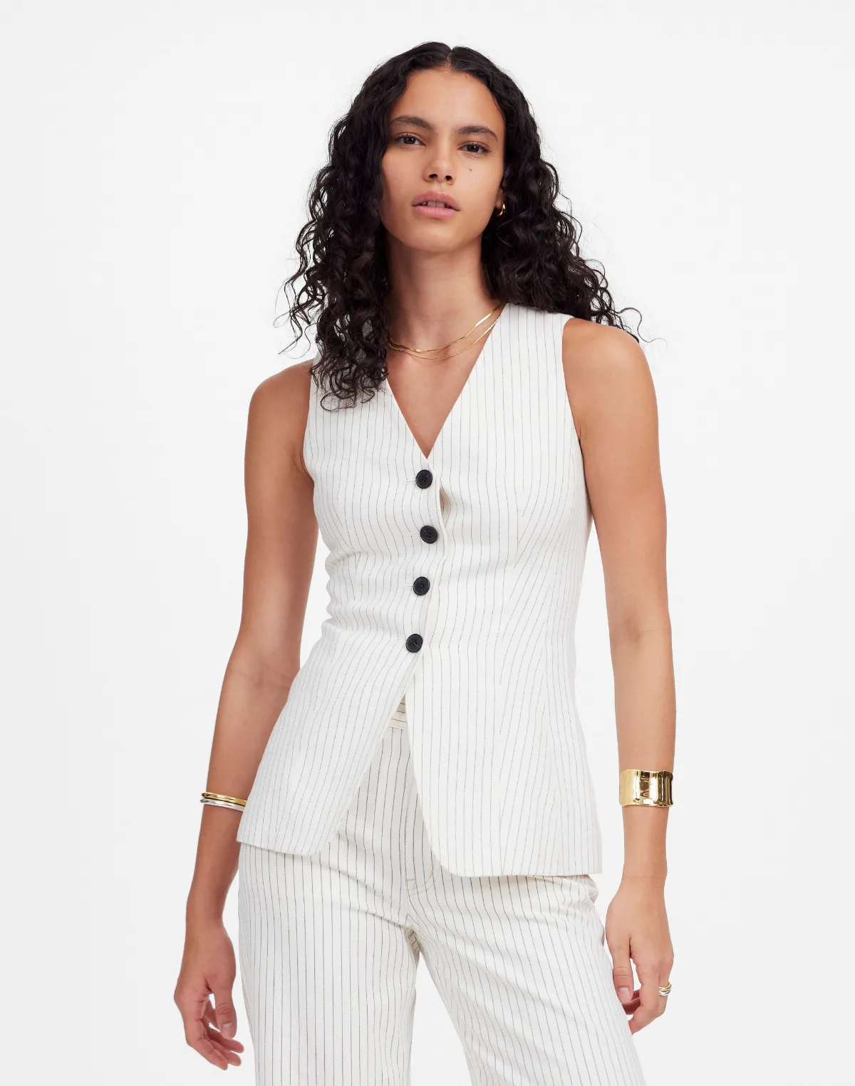 Cutaway Vest in Pinstripe Linen Blend by MW