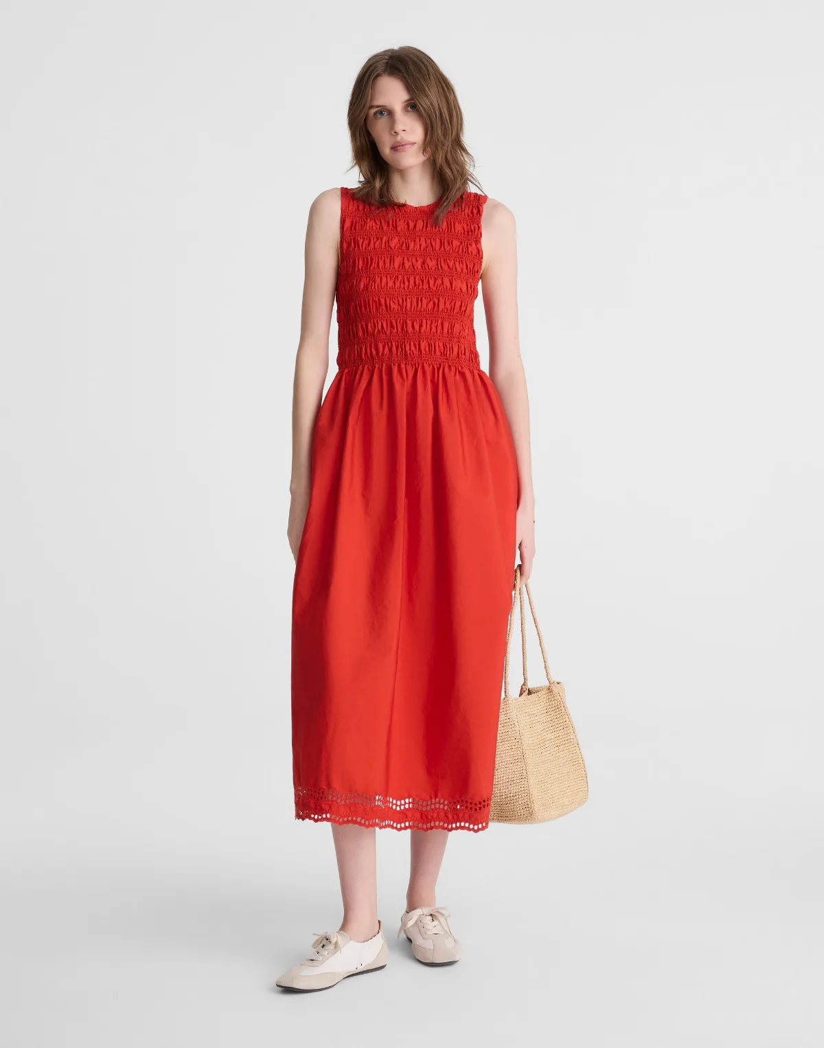The Embroidered Melody Smocked Midi Dress by MW