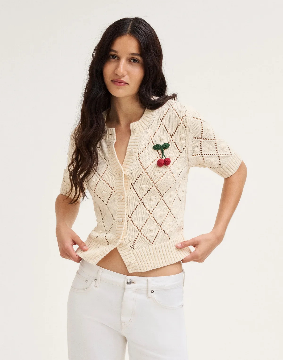 Bauble Pointelle-Stitch Cardigan in 100% - Cotton Canvas by MW