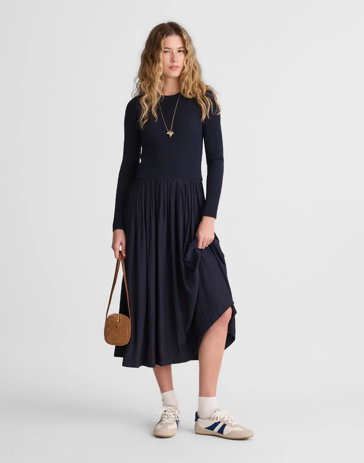 Ribbed Scoopneck Midi Dress by MW
