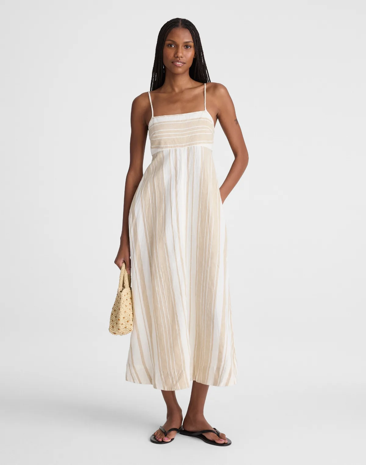 Empire-Waist Midi Dress in 100% Linen