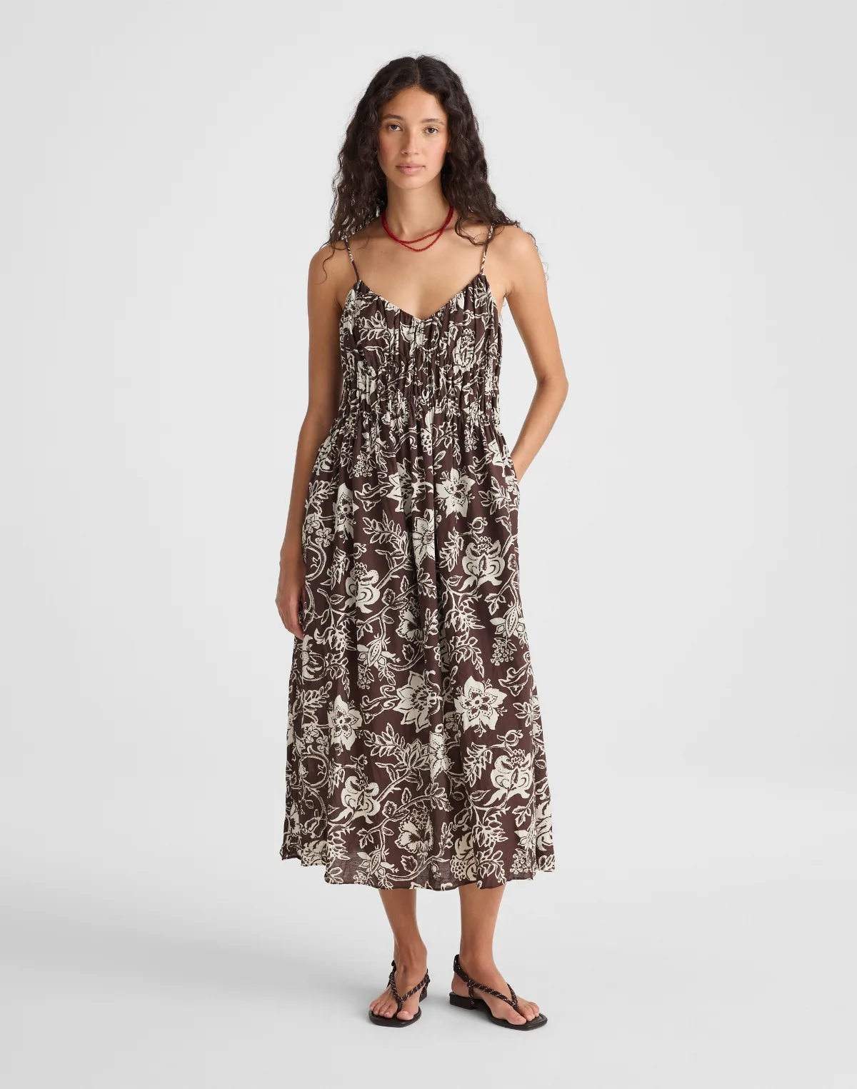 Ruched V-Neck Sleeveless Maxi Dress