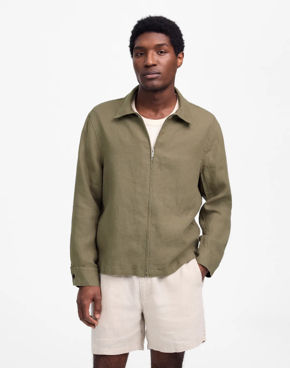 Linen Zip-Front Shirt Jacket by MW