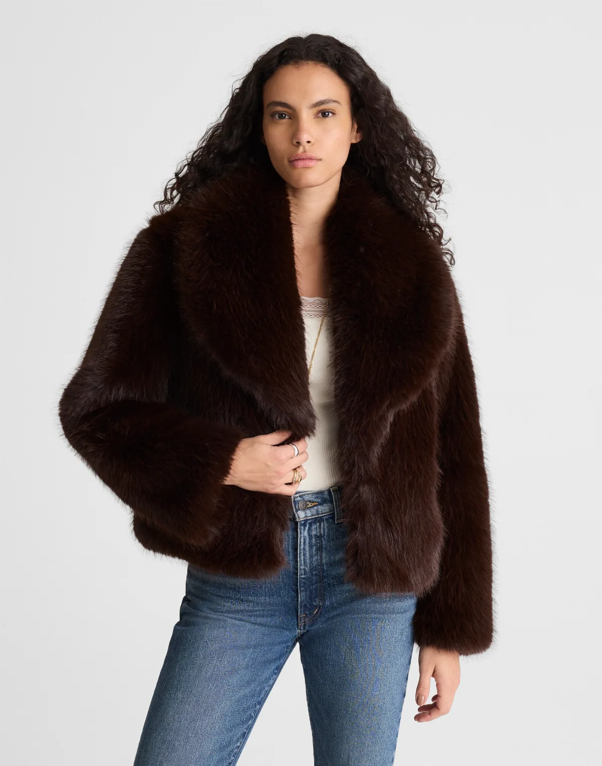 Faux-Fur Shawl-Collar Coat by MW