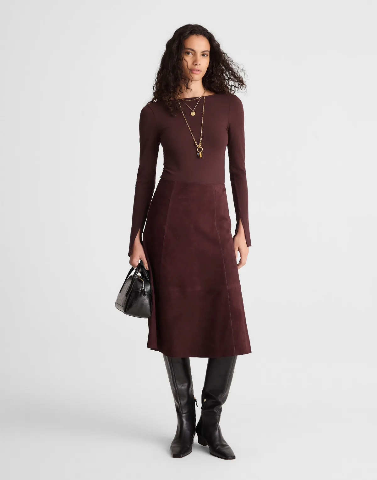Seamed Midi Skirt in Suede by MW