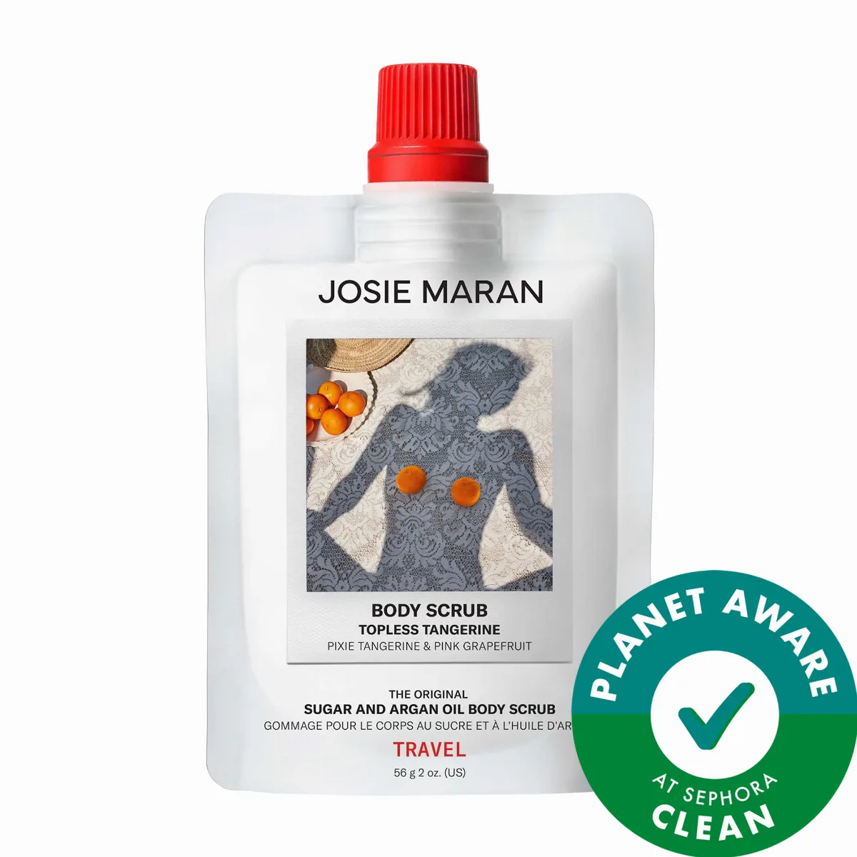 Mini Topless Tangerine - Argan Oil + Sugar Balm Refillable Exfoliating Body Scrub 2 oz by JOSIE MARAN
