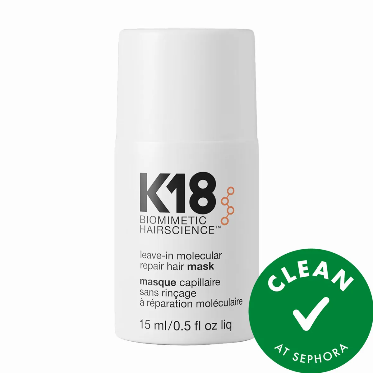 Mini Leave-In Molecular Repair Hair Mask 0.5 oz by K18 Biomimetic Hairscience